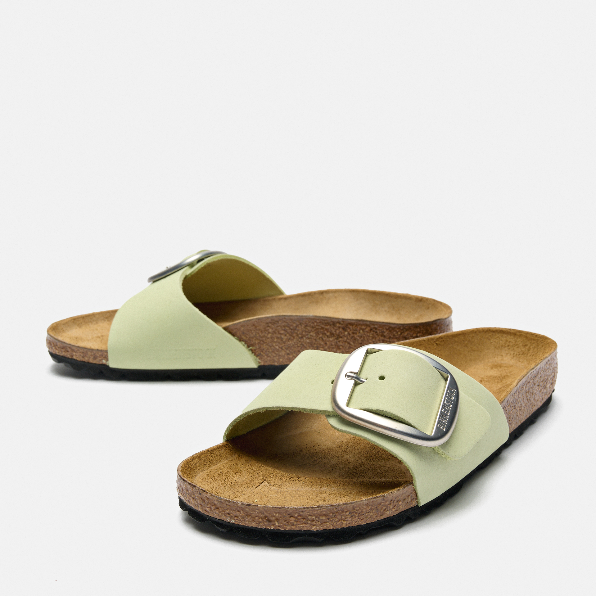 Birkenstock Madrid Big Buckle Nubuck Leather Sandals Narrow Faded Lime