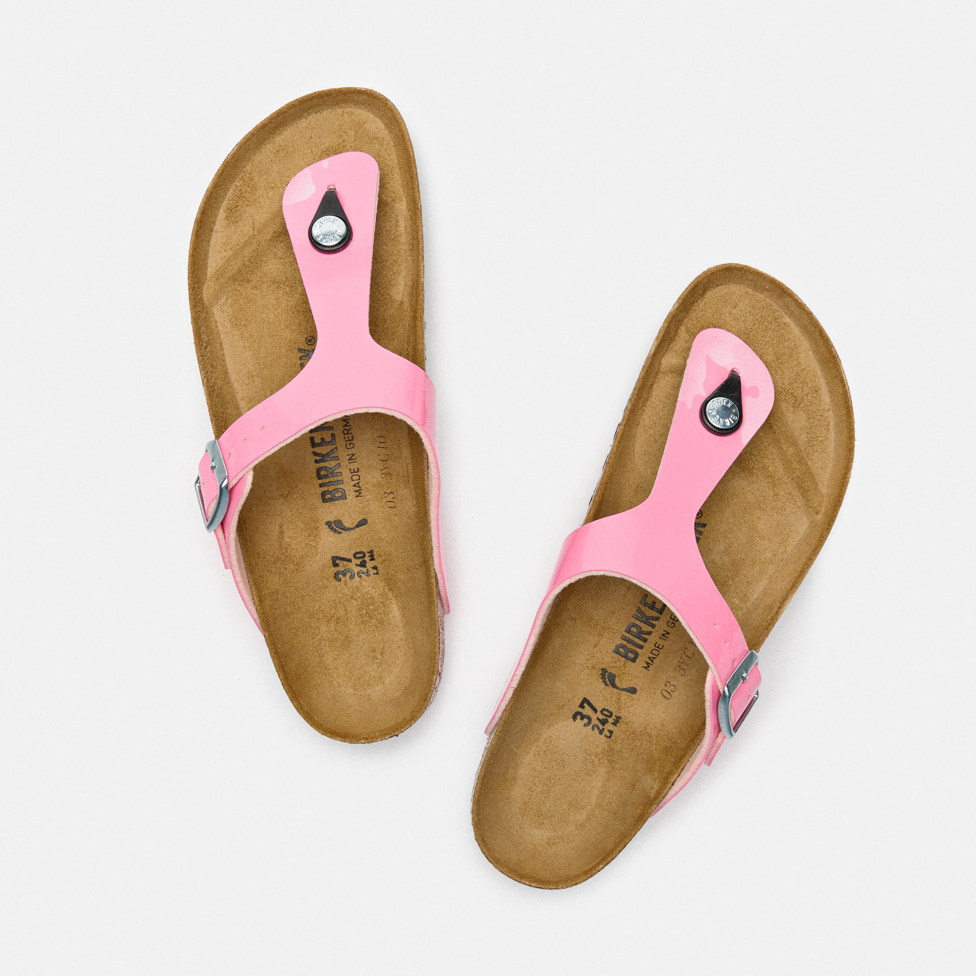 Birkenstock Gizeh Birko-Flor Sandals Narrow Patent Candy Pink/Black
