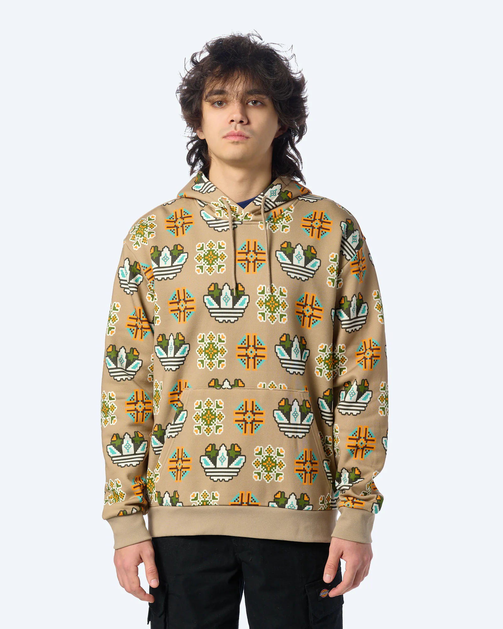 adidas Originals Tile Allover Print Loose Hoodie Trace Khaki