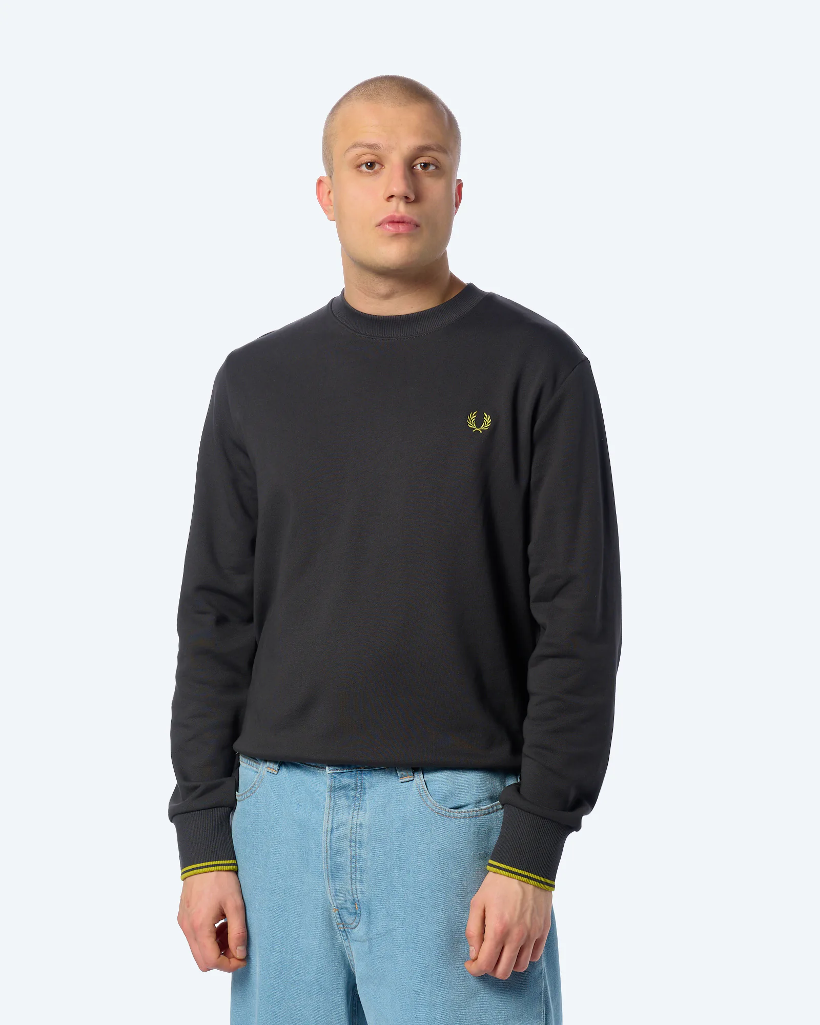 Fred Perry Crew Neck Sweatshirt Anchor Grey/Tennis Ball Yellow