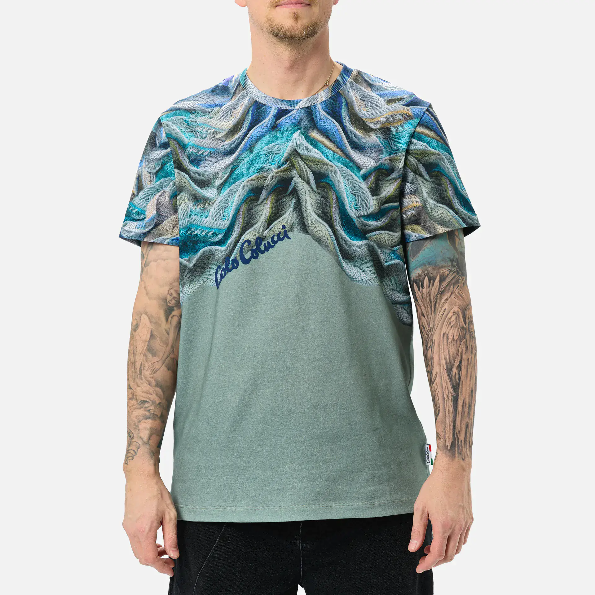 Carlo Colucci Artificial Knit Oversize T-Shirt Navy Multi Carlo Colucci Artificial Knit Oversize T-Shirt Navy Multi