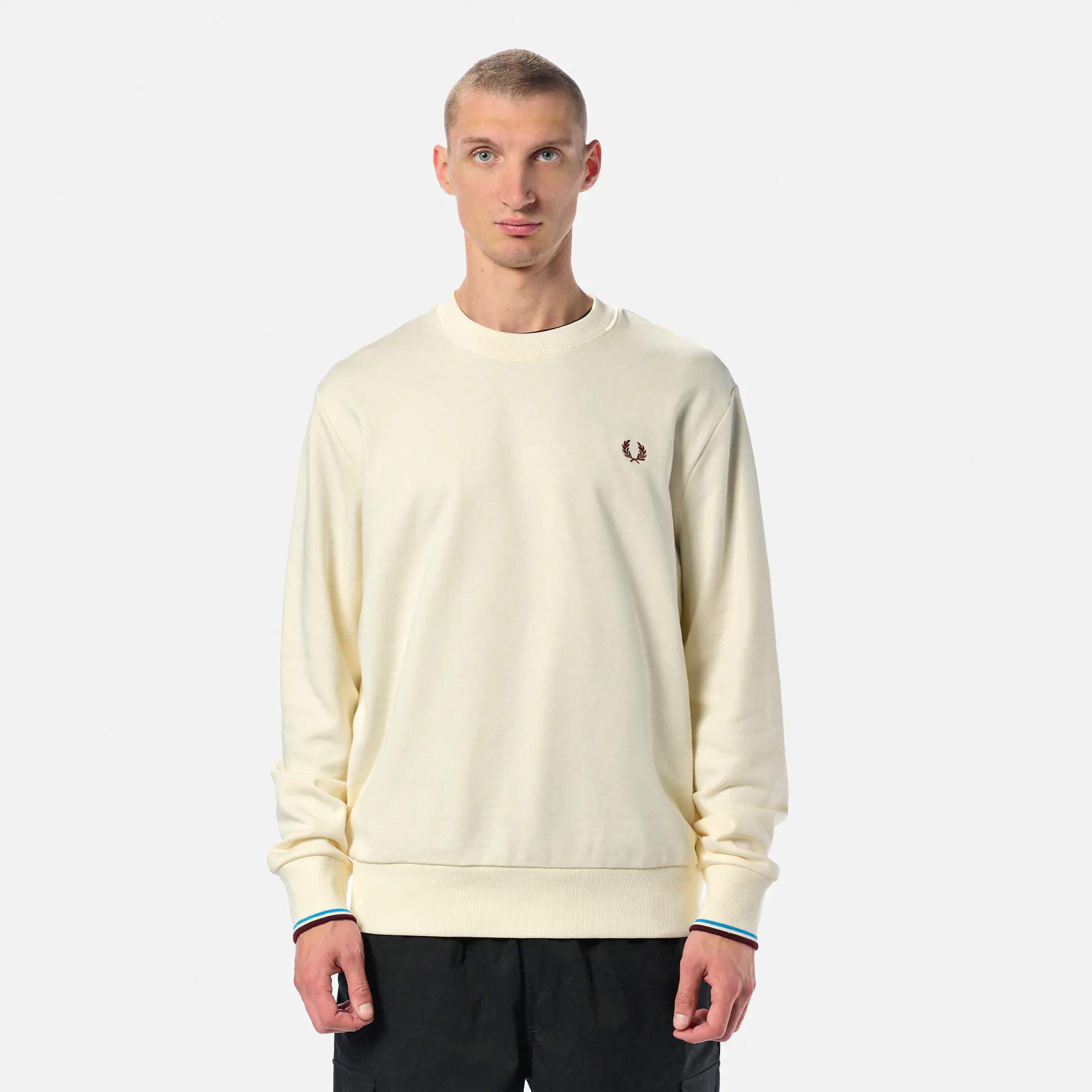 Fred Perry Crew Neck Sweatshirt Ecru/Court Blue/Oxblood