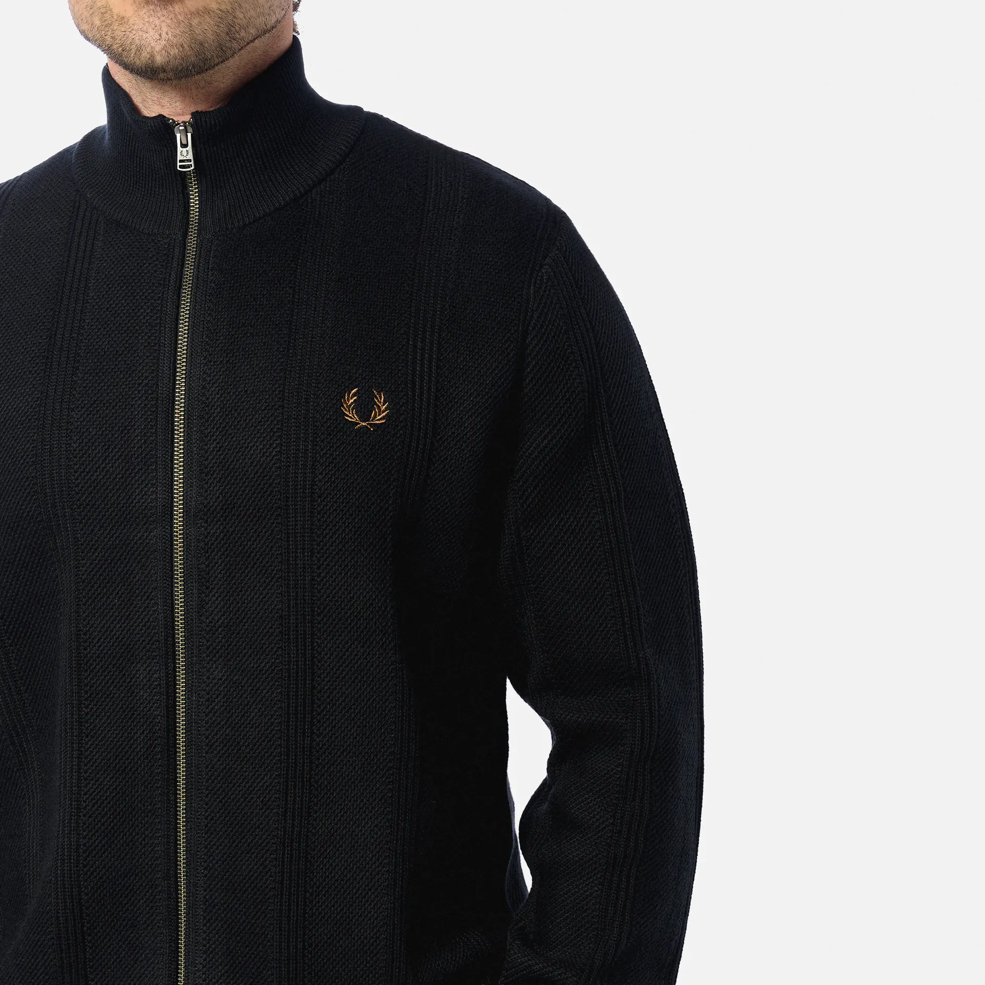 Fred Perry Textured Zip Through Cardigan Black