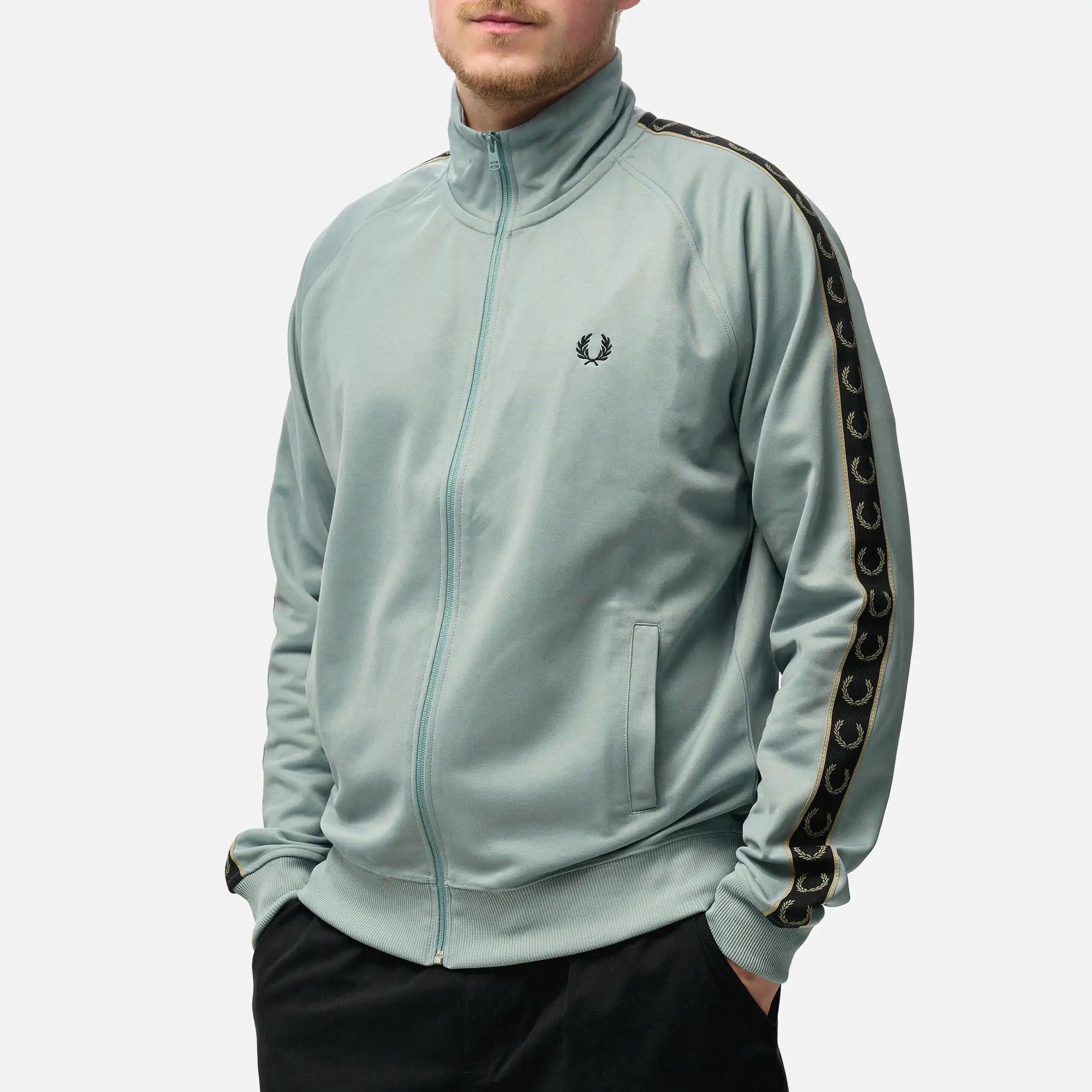 Fred Perry Contrast Tape Track Jacket Silver Blue/Warm Grey