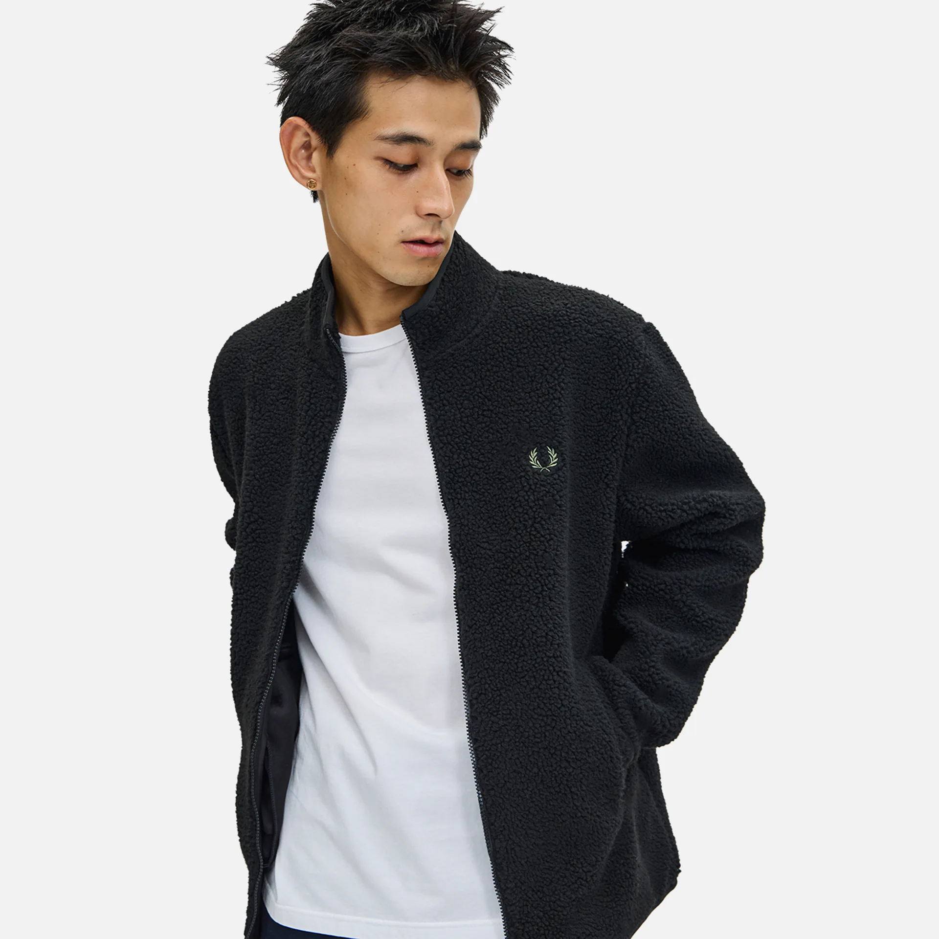 Fred Perry Zip Through Borg Fleece Jacket Black