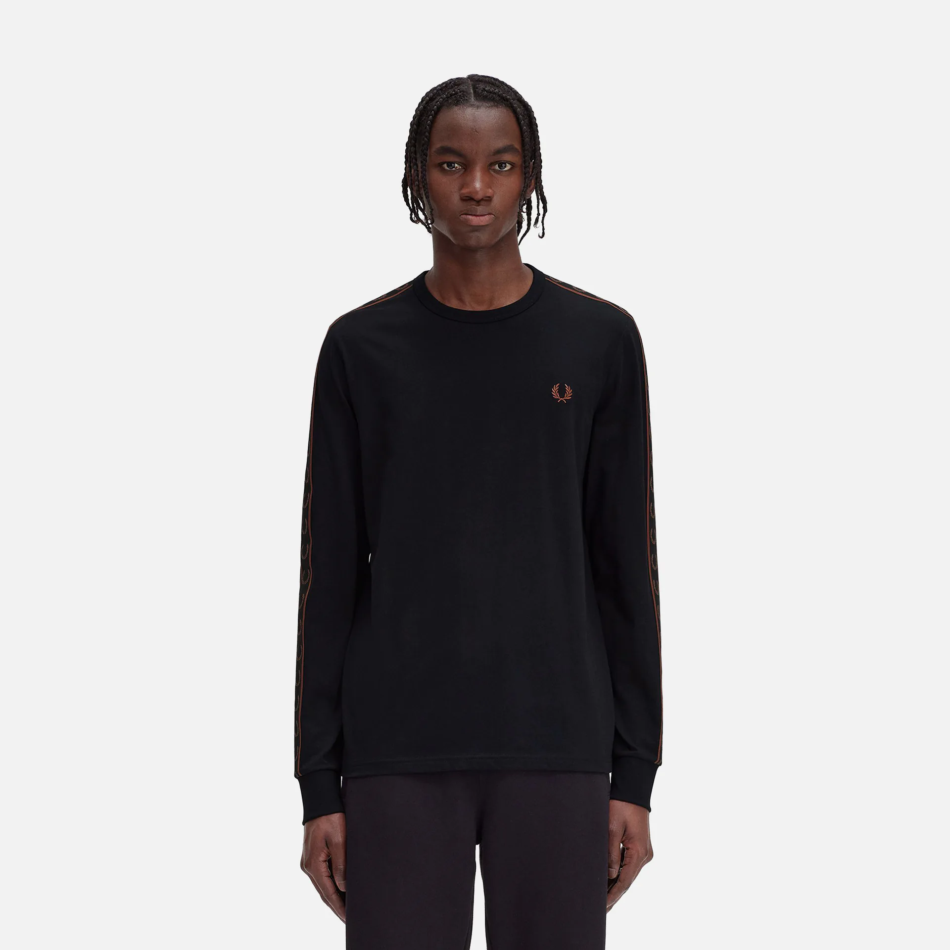 Fred Perry Laurel Taped Longsleeve Black/Whiskey Brown