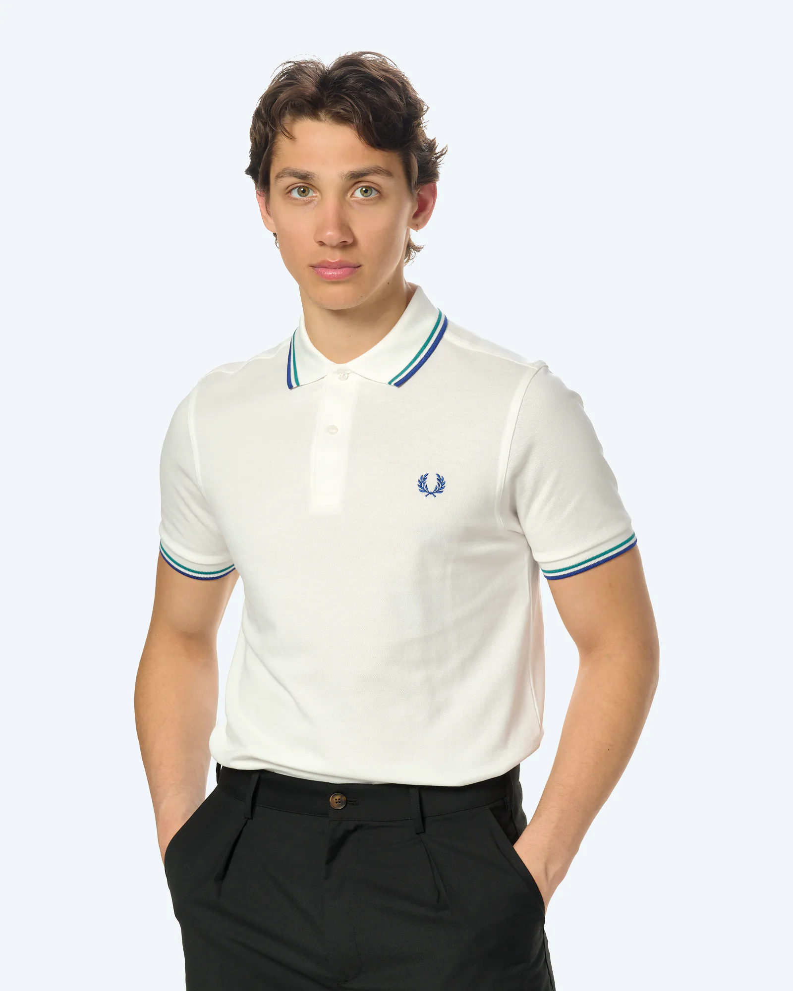 Fred Perry Twin Tipped Polo Shirt Snow White/Deep Mint/Soho Eclipse