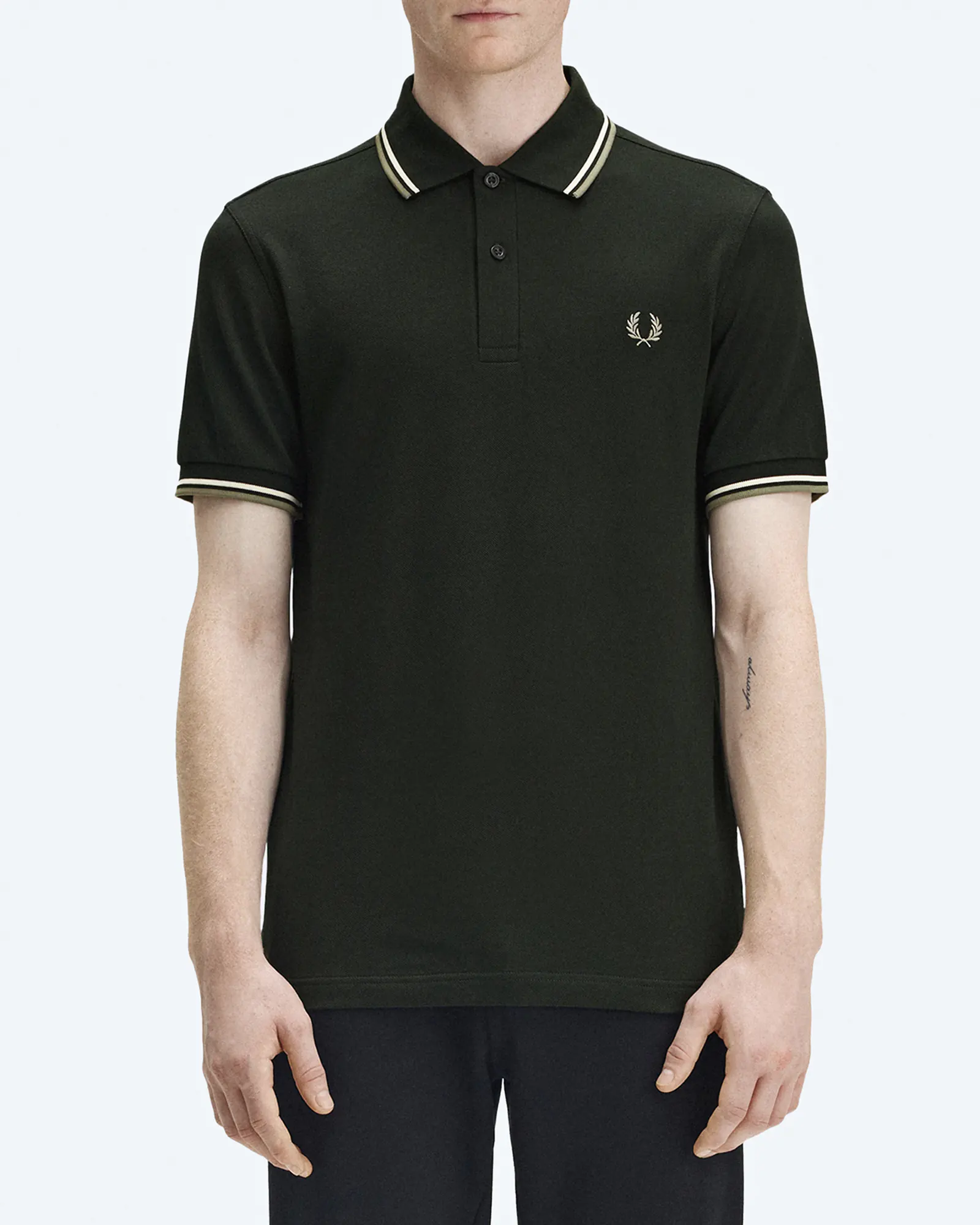 Fred Perry Twin Tipped Polo Shirt Night Green/Light Ecru/Olive Mint Fred Perry Twin Tipped Polo Shirt Night Green/Light Ecru/Olive Mint