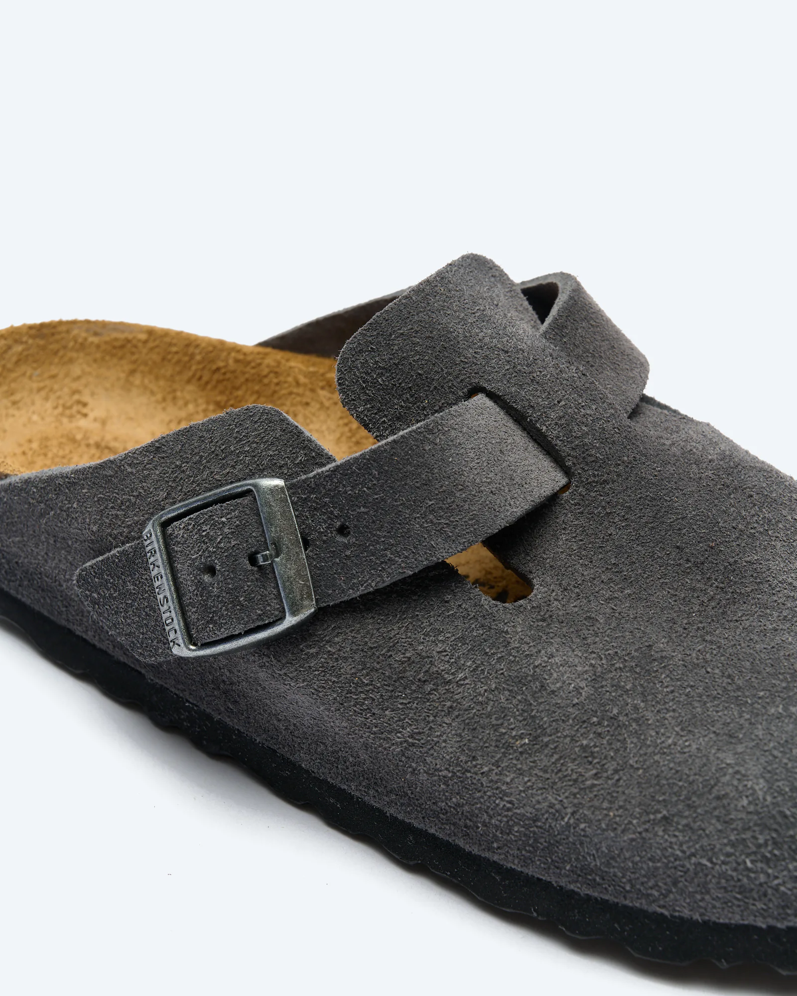 Birkenstock Men Boston Suede Leather Narrow Sandals Charcoal