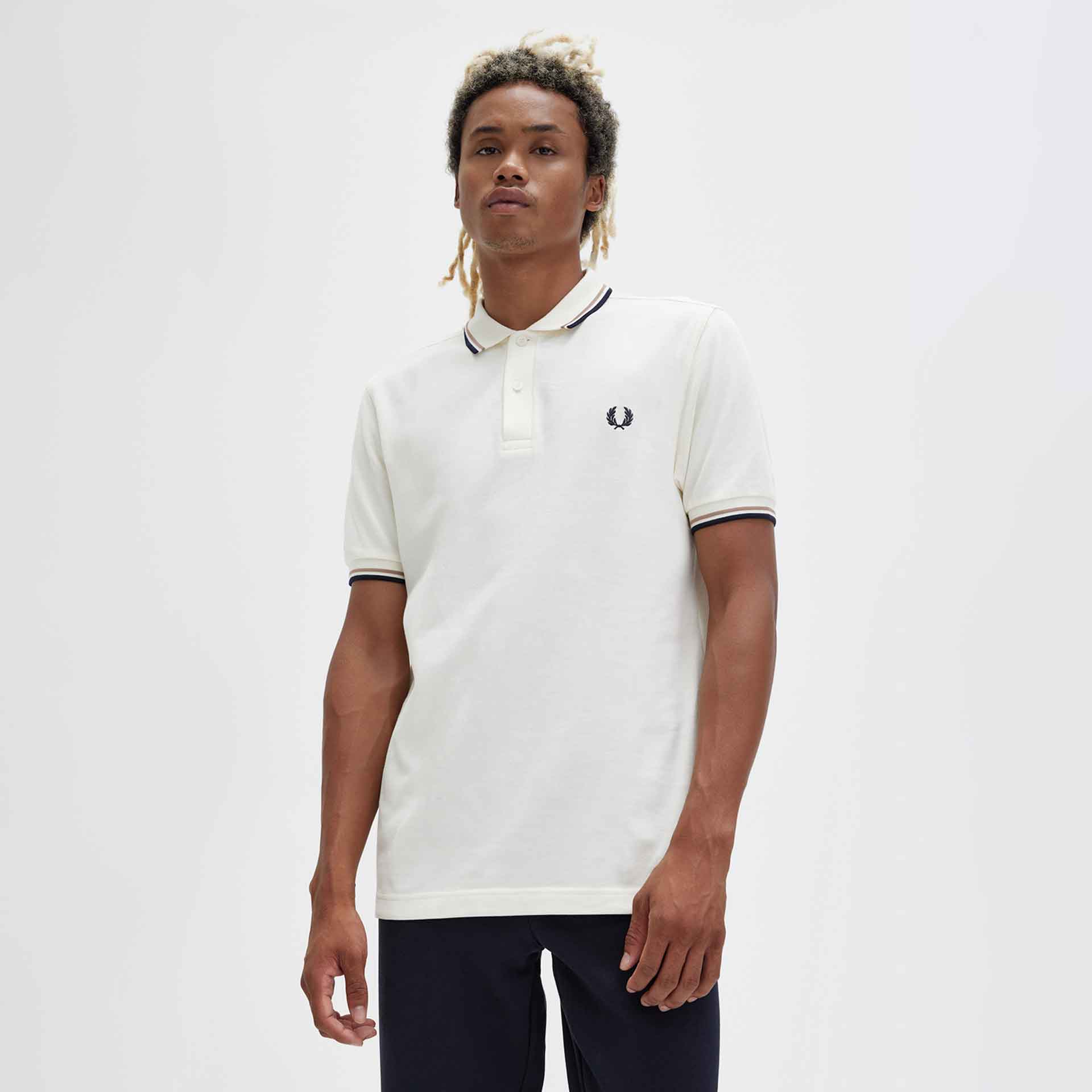 Fred Perry Twin Tipped Polo Shirt Ecru/Warm Stone/Navy