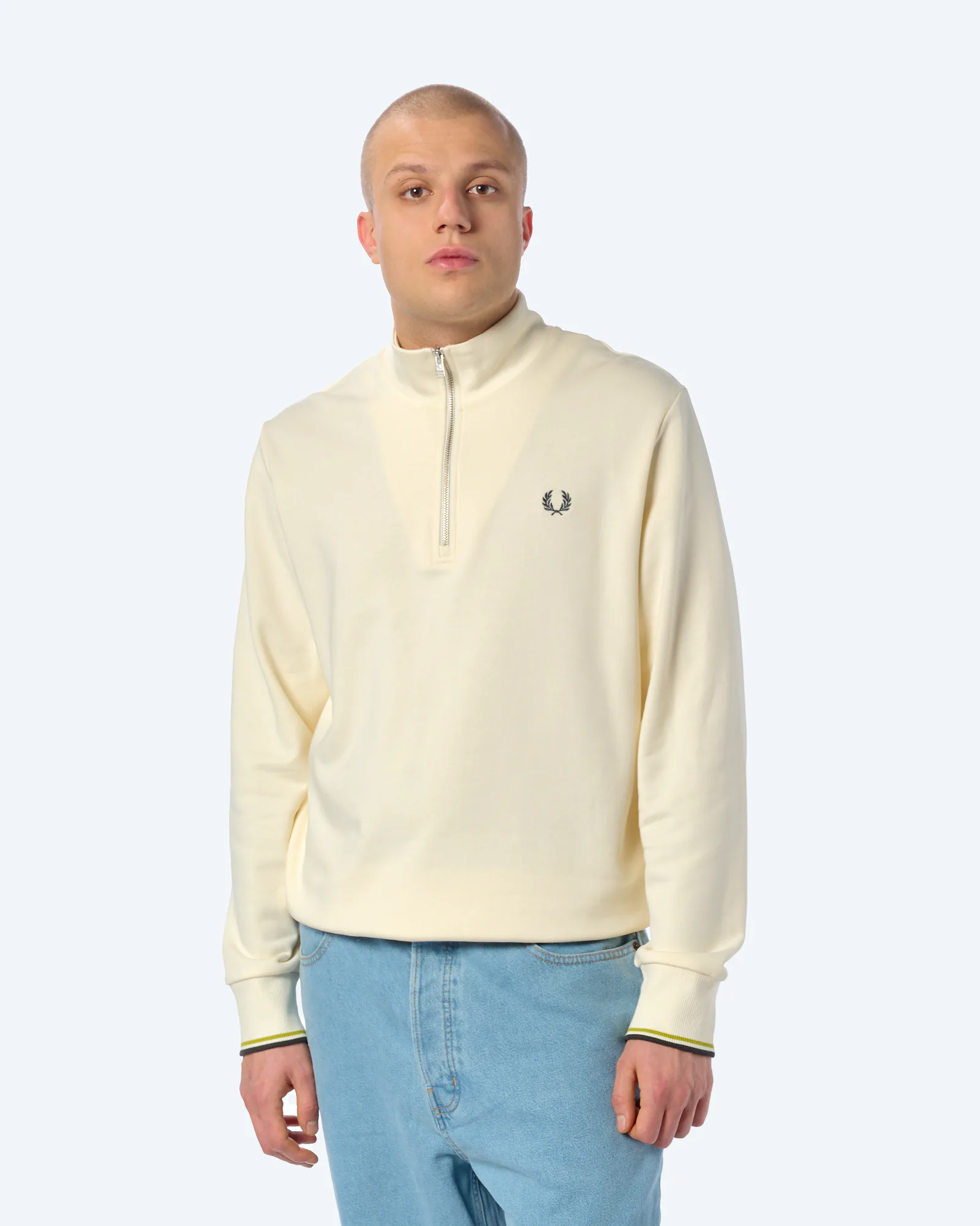 Fred Perry Half Zip Sweatshirt Ecru/Tennis Ball Yellow/Anchor Grey