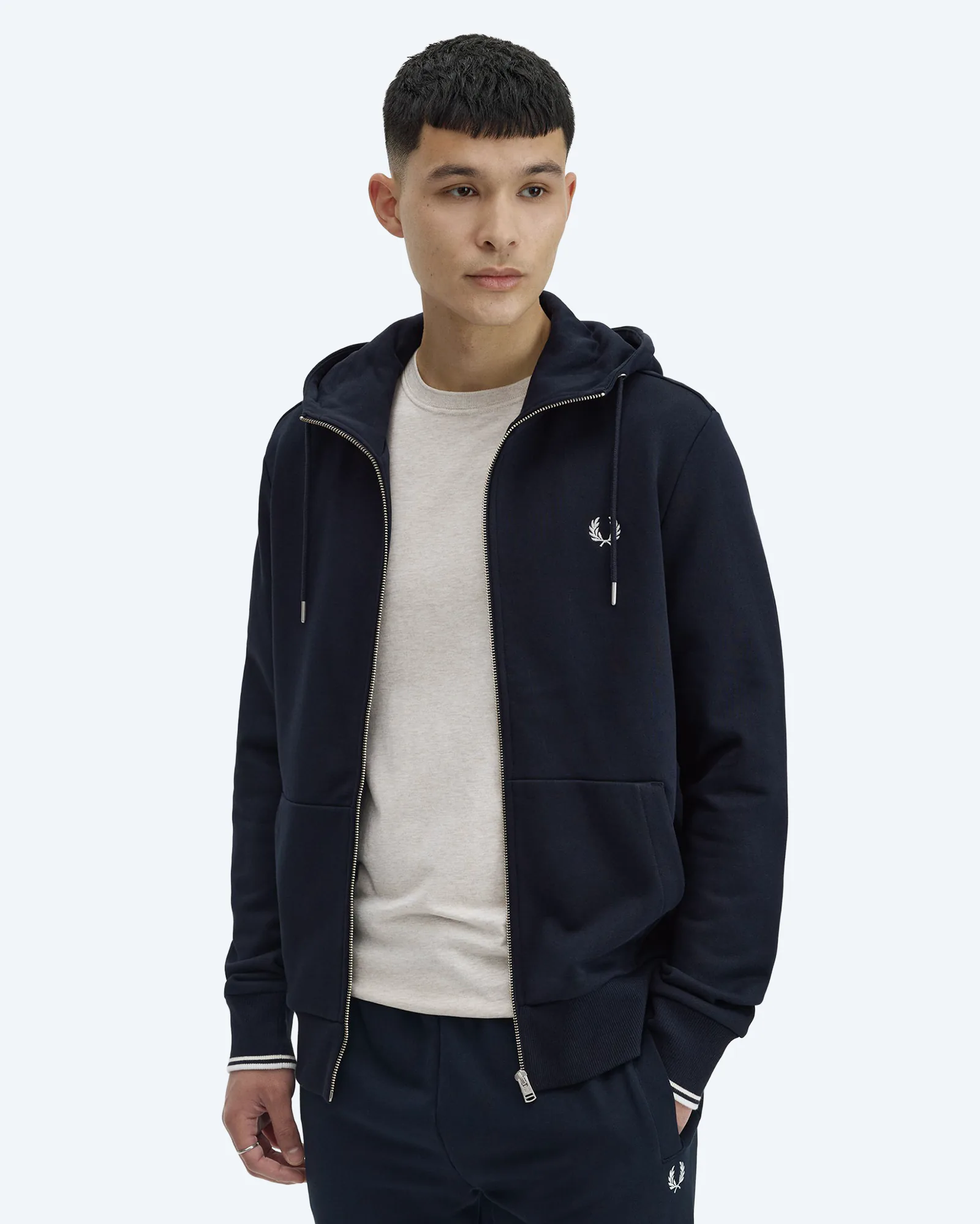 Fred Perry Hooded Zip Through Sweatshirt Navy