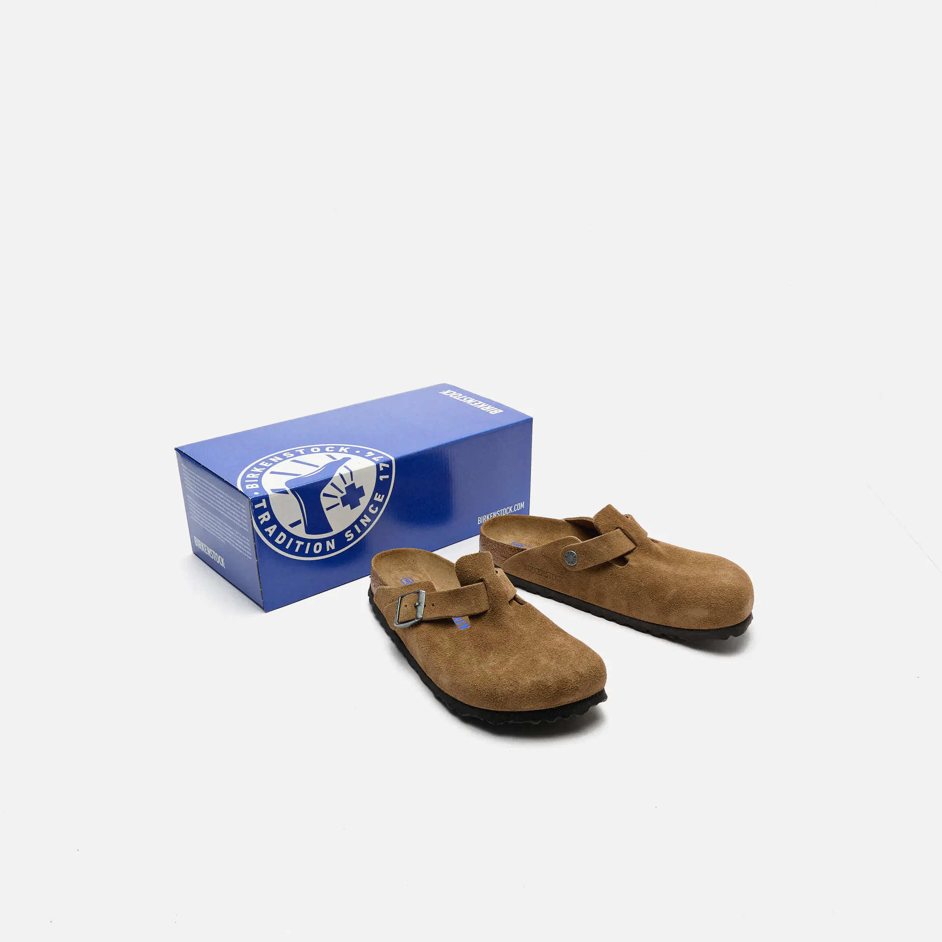 Birkenstock Boston Soft Footbed Suede Leather (Narrow Fit) Sandals Dark Tea Tonal FB