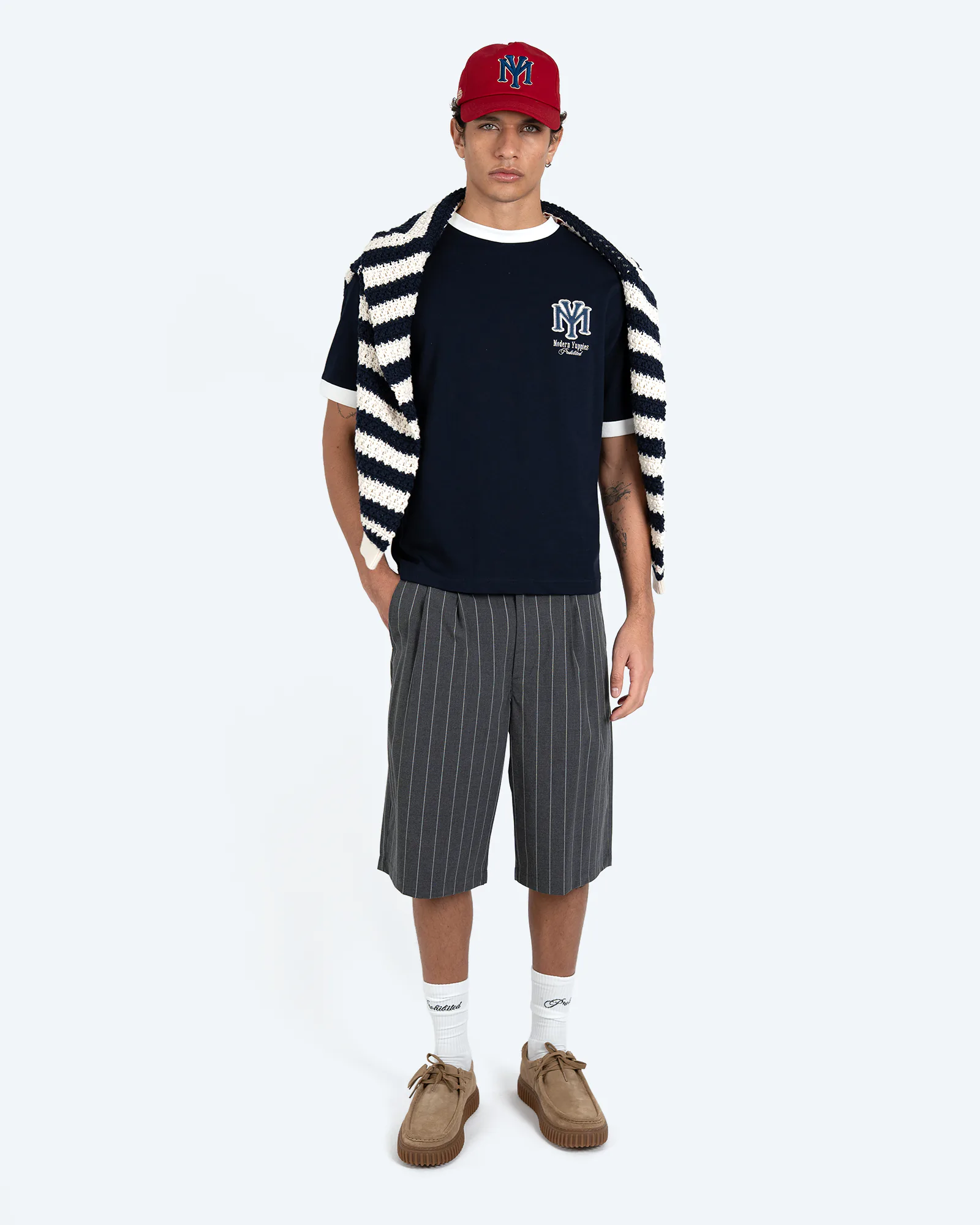 Prohibited Newport Pleated Shorts Dark Grey/White