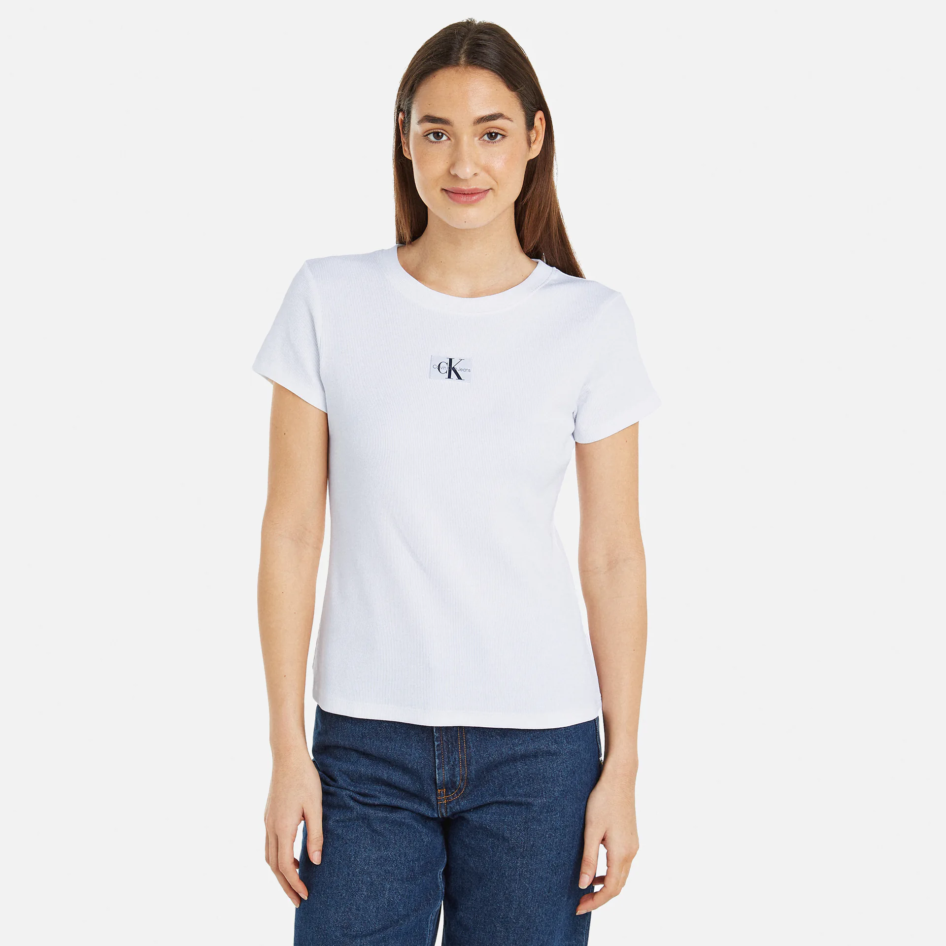 Calvin Klein Jeans Woven Label Rib Slim T-Shirt Bright White