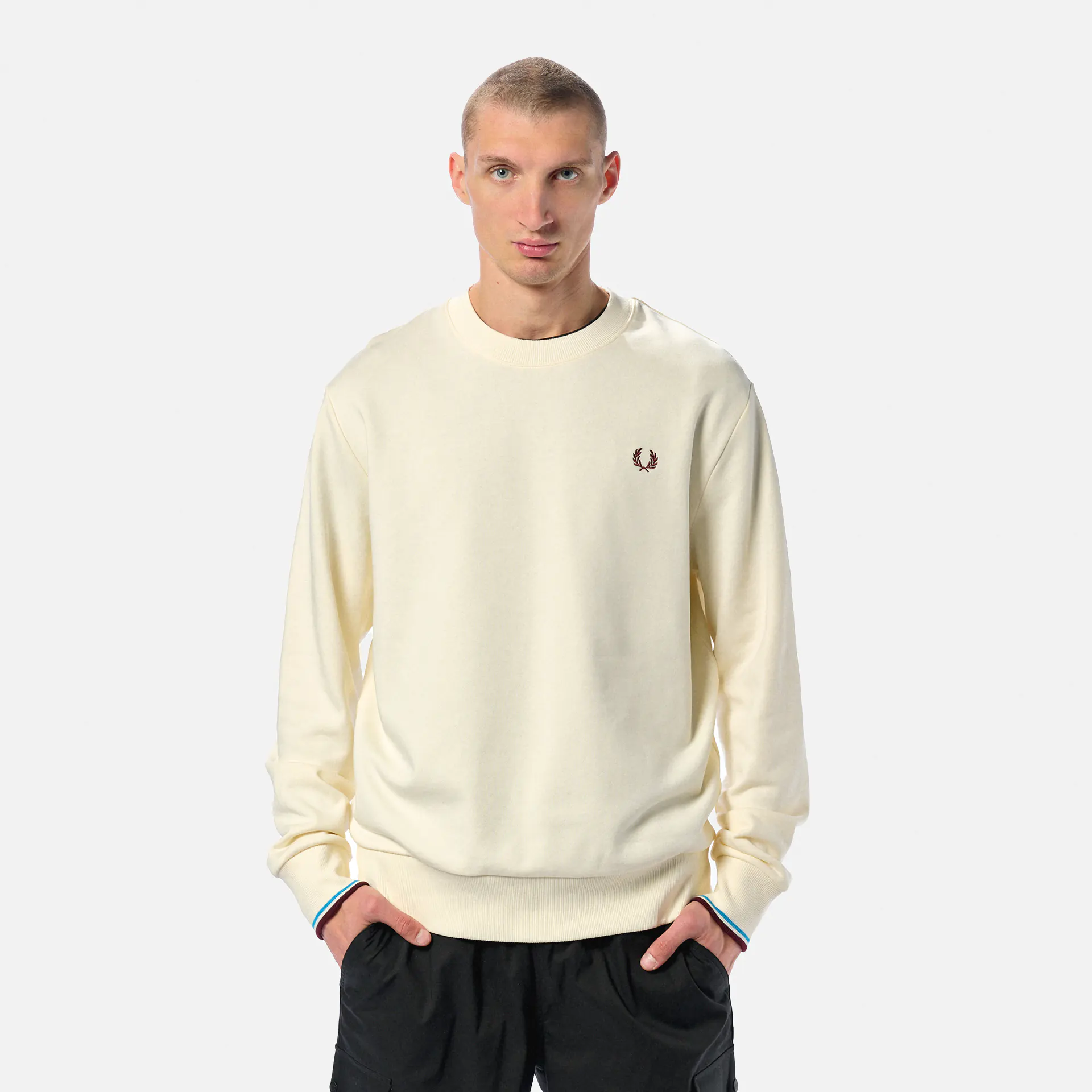 Fred Perry Crew Neck Sweatshirt Ecru/Court Blue/Oxblood