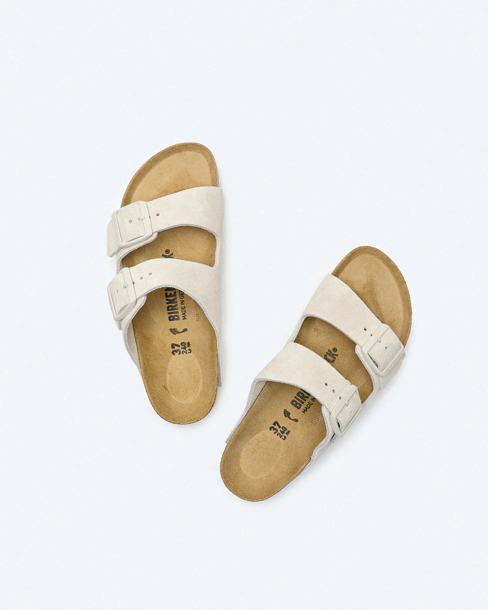 Birkenstock Arizona Suede Leather Sandals Antique White