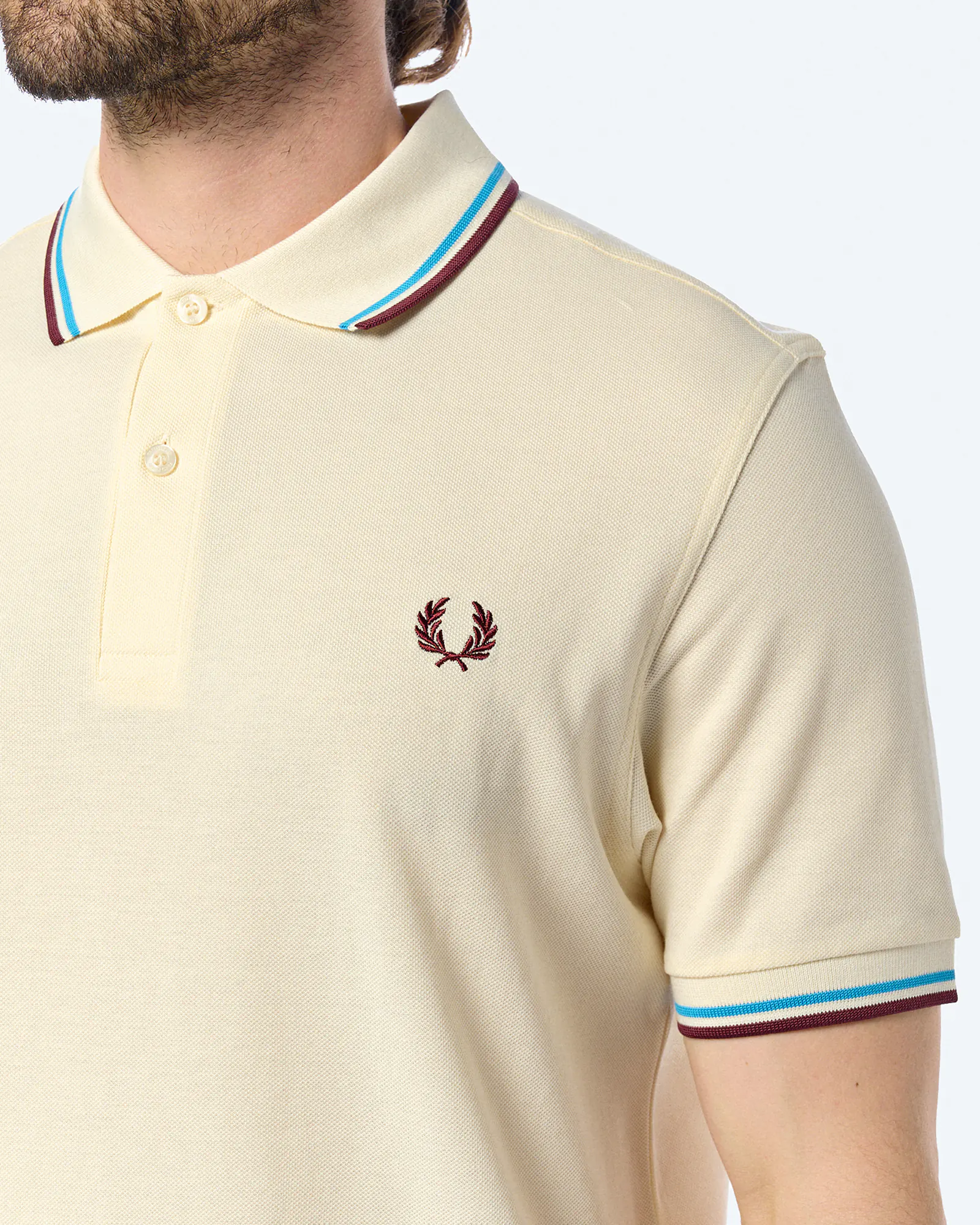 Fred Perry Twin Tipped Polo Shirt Ecru/Court Blue/Oxblood