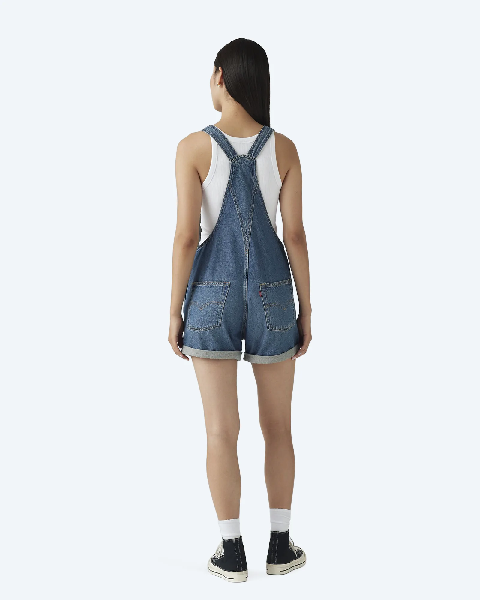 Vintage Women's Lightweight Shortalls Med Indigo Worn In
