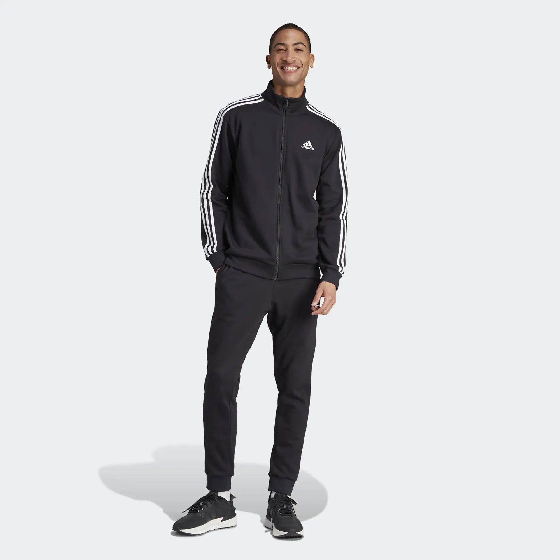 adidas Basic 3-Stripes Fleece Tracksuit Black