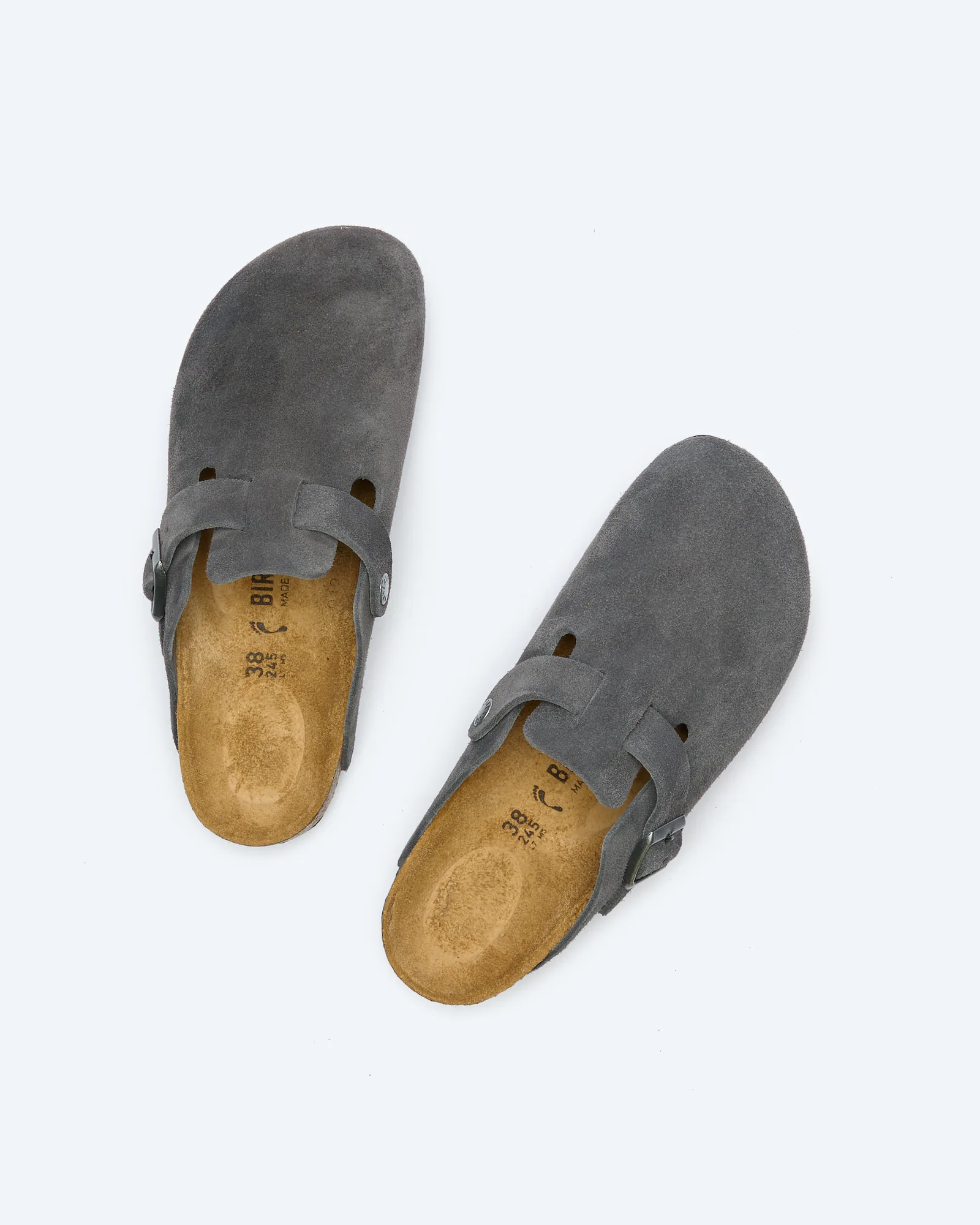 Birkenstock Men Boston Suede Leather Narrow Sandals Charcoal