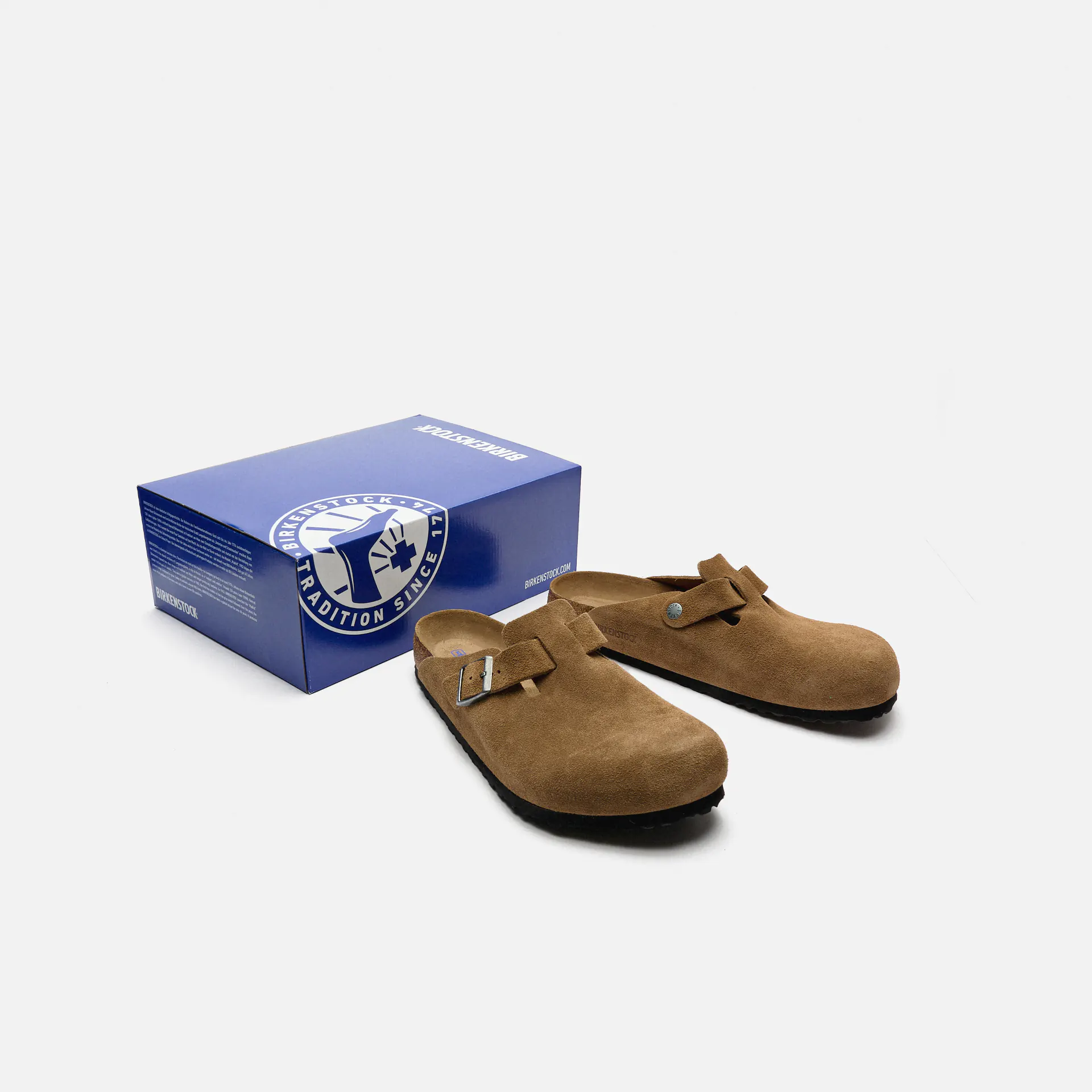 Birkenstock Boston Soft Footbed Suede Leather (Regular Fit) Sandals Dark Tea Tonal FB