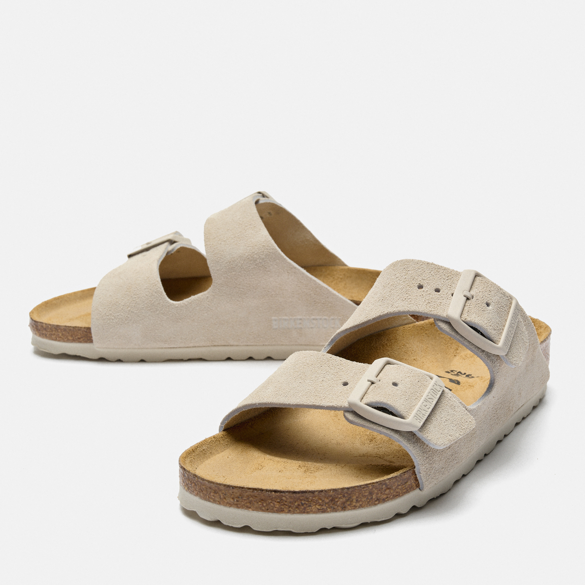 Birkenstock Arizona Suede Leather Sandals Antique White