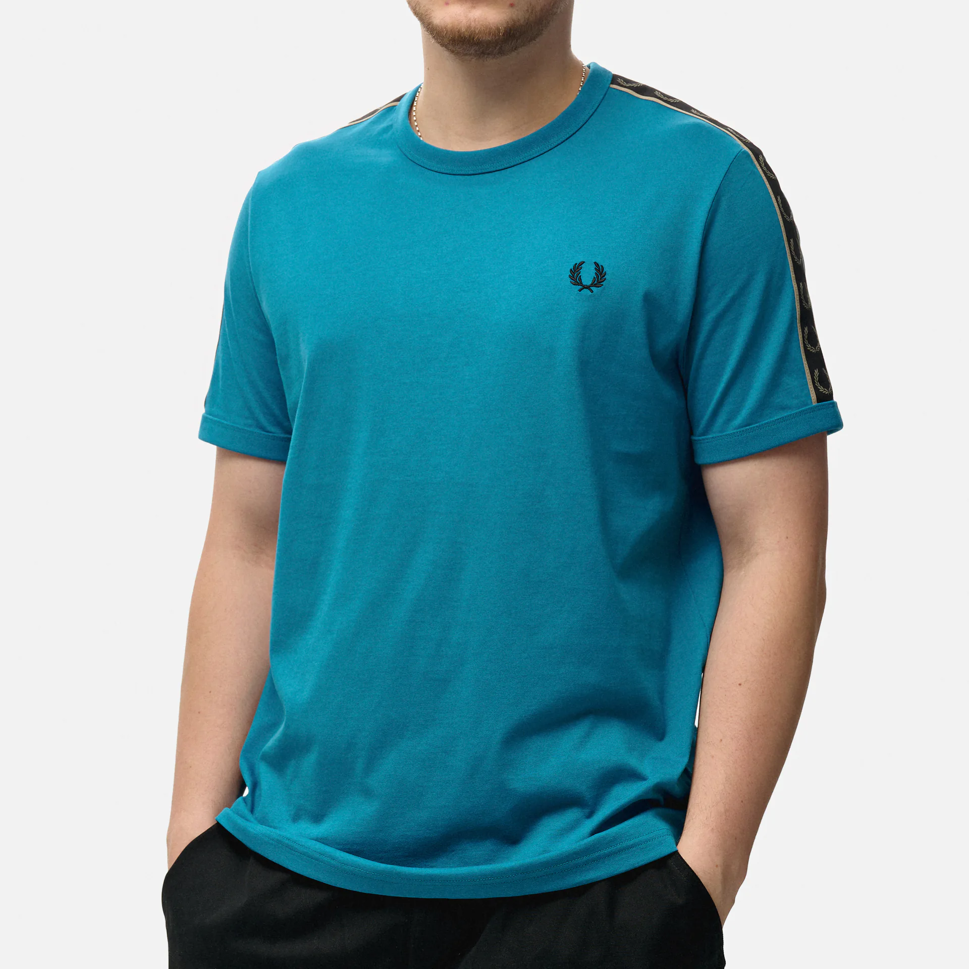 Fred Perry Contrast Tape Ringer T-Shirt Runaway Ocean/Warm Grey