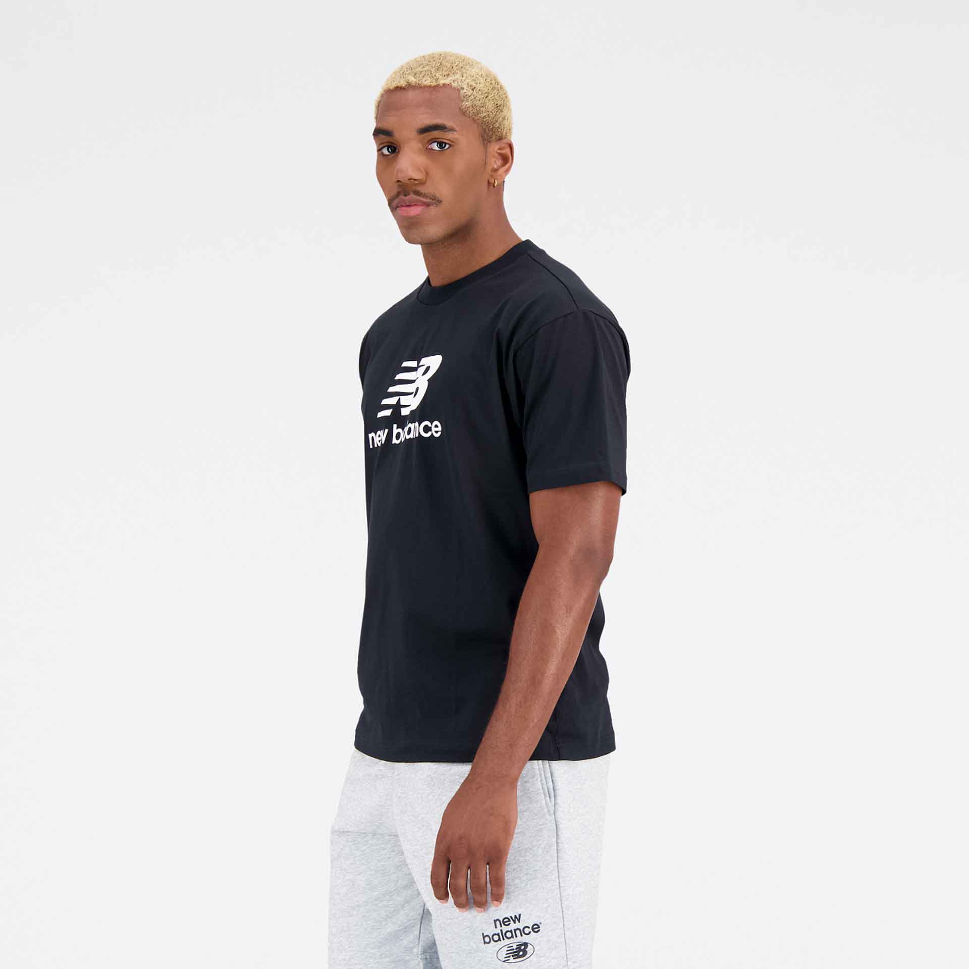 New Balance Essentials Stacked Logo Cotton Jersey T-Shirt Black