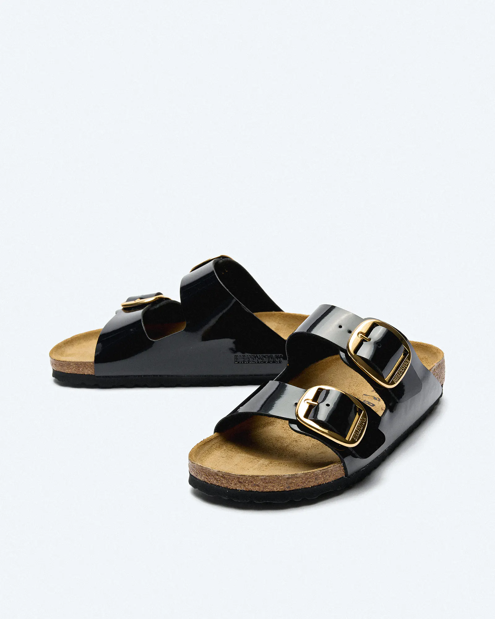 Birkenstock Arizona Big Buckle Birko Flor Sandals Patent Black Gold