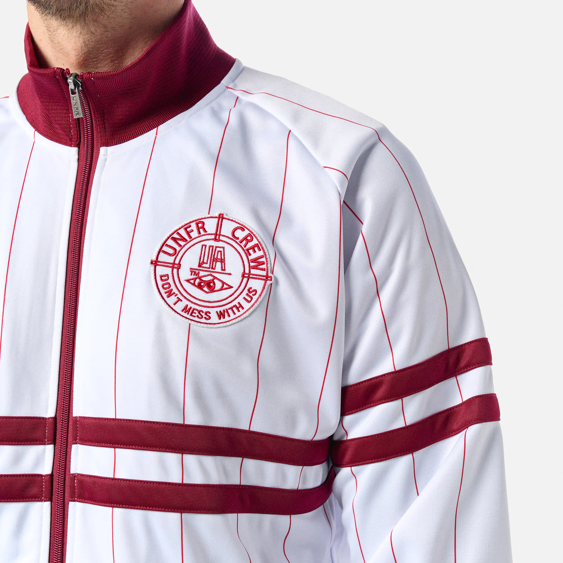 Unfair Athletics DMWU Tracktop Pinstripes White/Burgundy