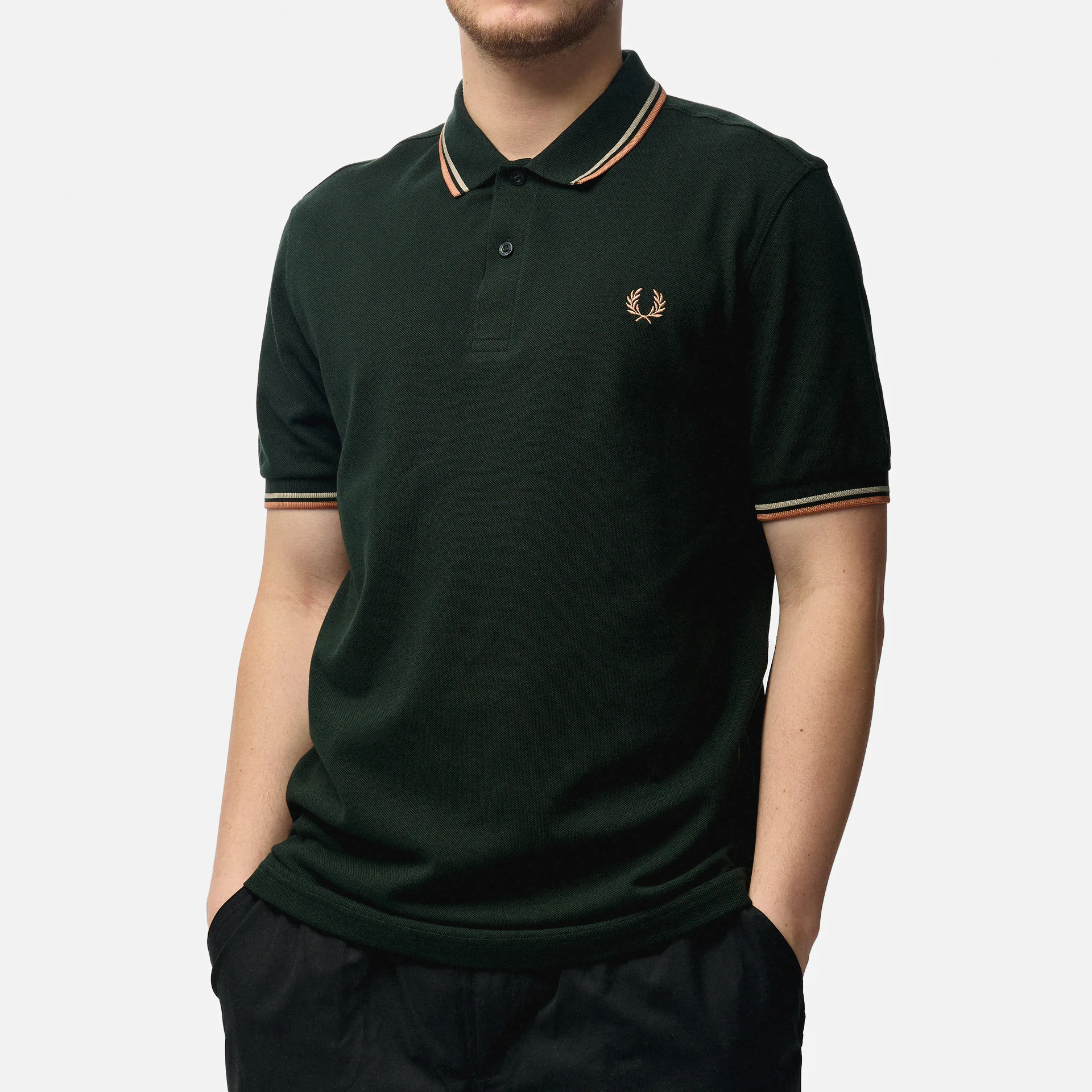 Fred Perry Twin Tipped Polo Shirt Night Green/Warm Grey/Light Rust