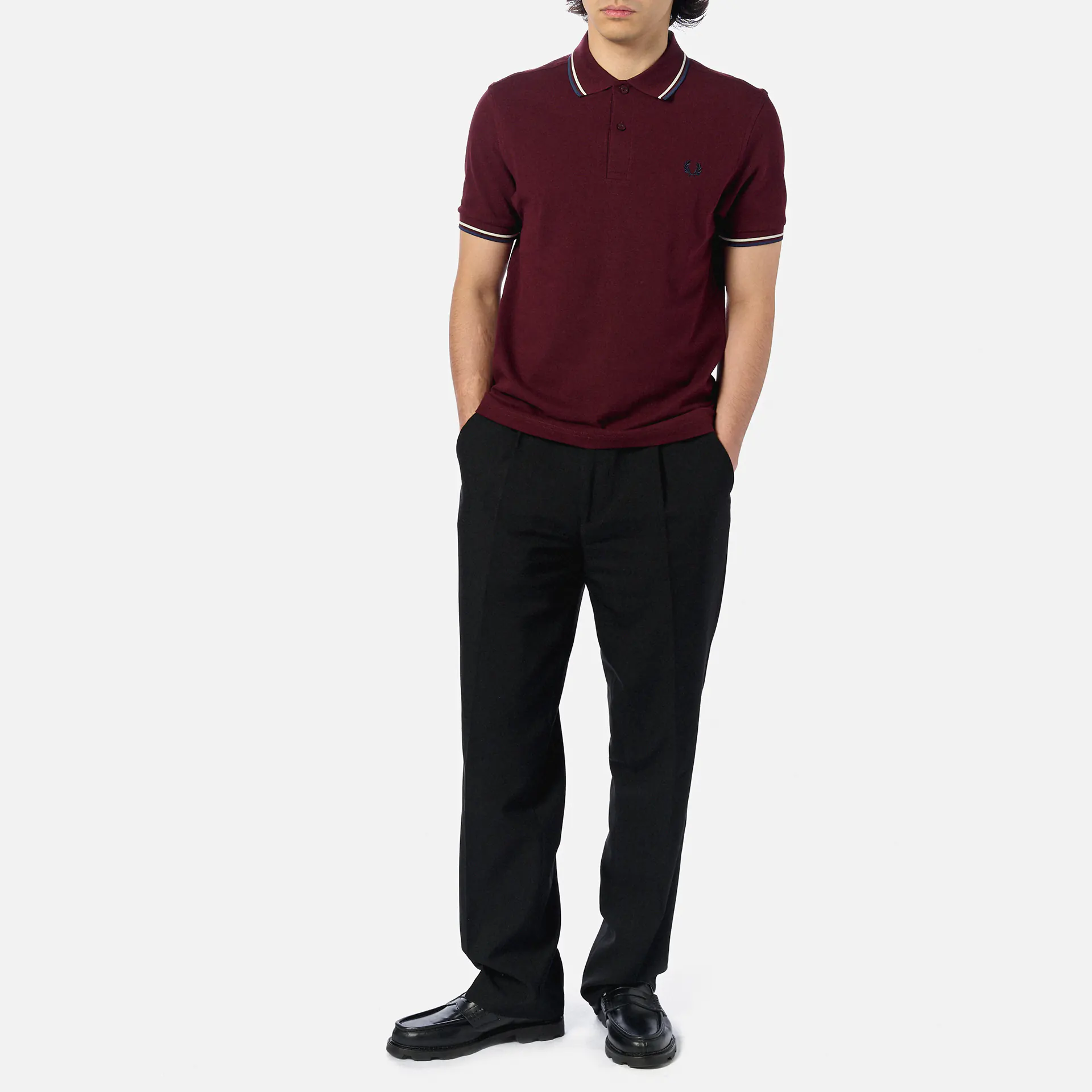 Fred Perry Twin Tipped Polo Shirt Oxblood/Ecru/Tennis Blue