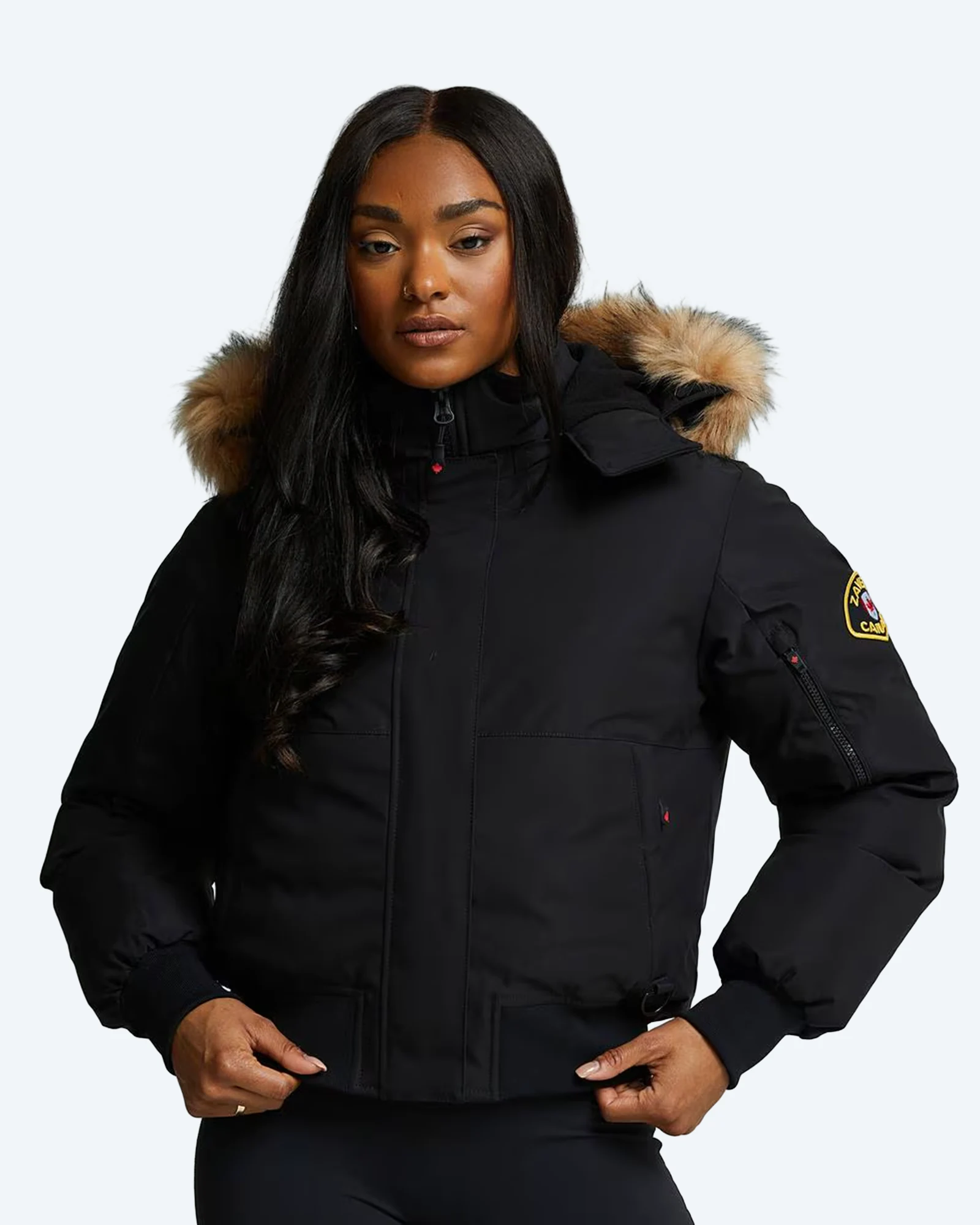 Zavetti Canada Olivia Hooded Bomber Jacket Black