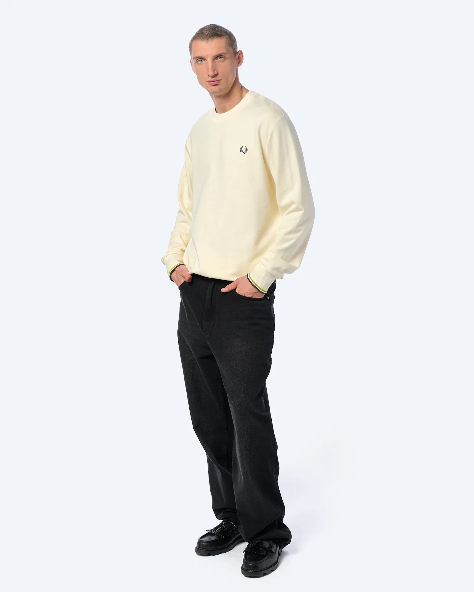 Fred Perry Crew Neck Sweatshirt Ecru/Tennisballgelb/Ankergrau
