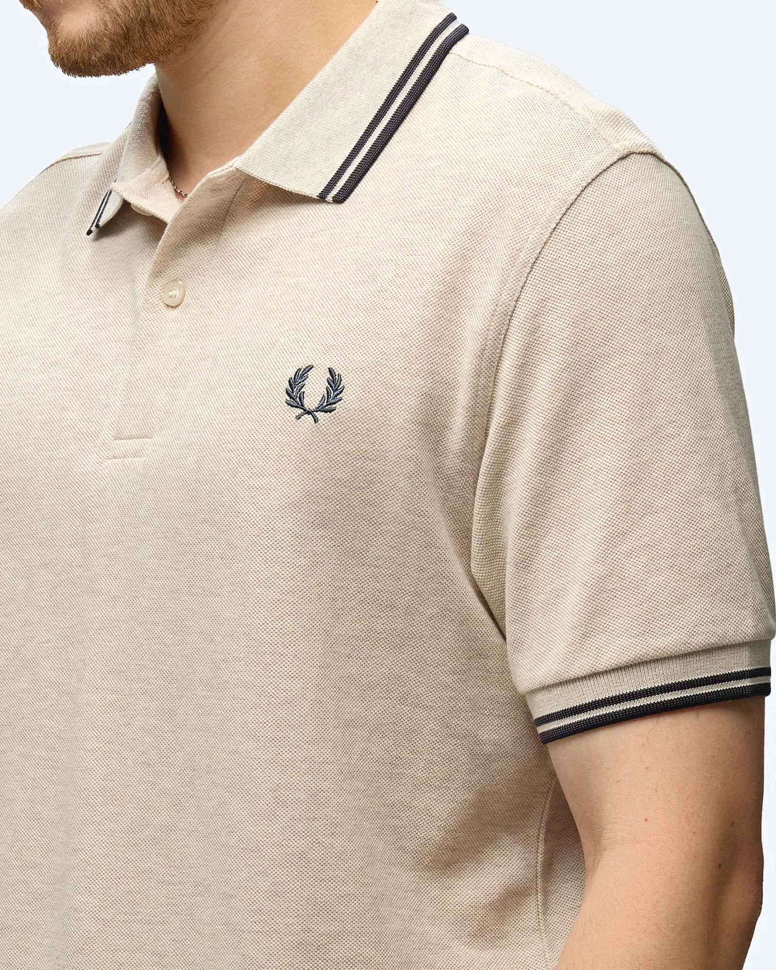 Fred Perry Twin Tipped Polo Shirt Porridge Marl/Anchor Grey
