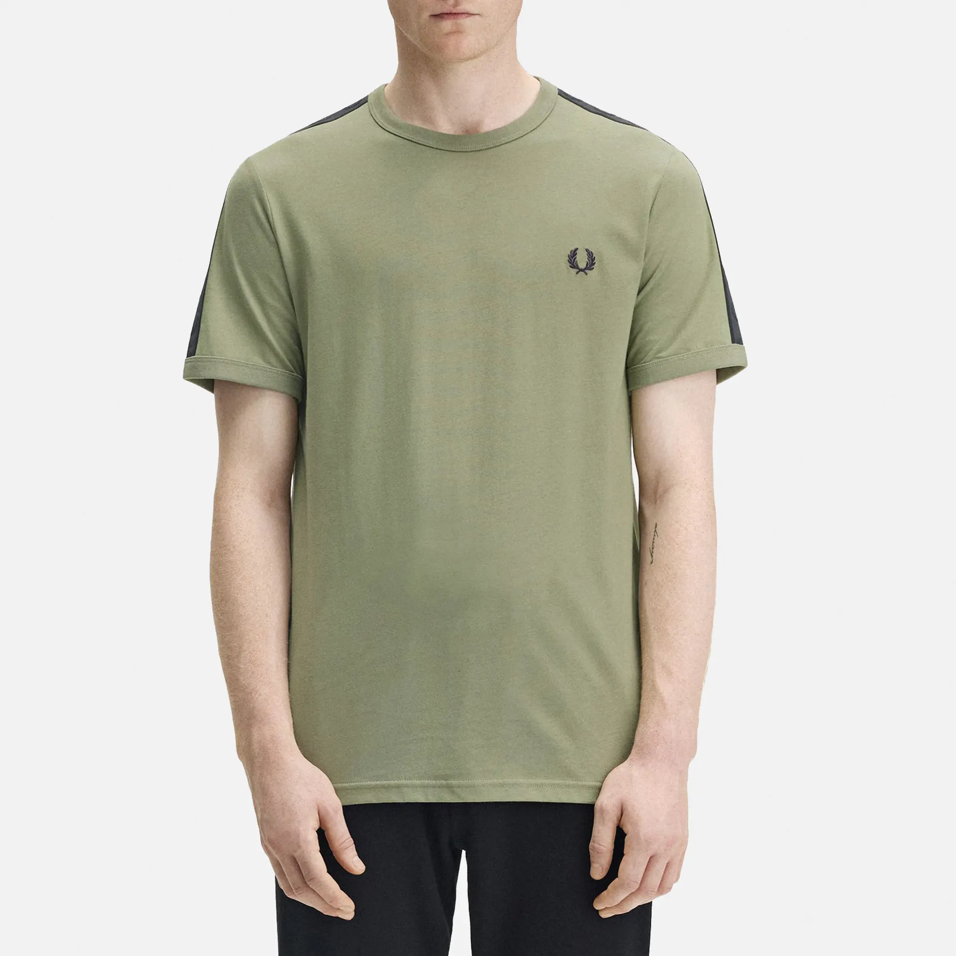 Fred Perry Contrast Tape Ringer T-Shirt Olive Mint/Anchor Grey