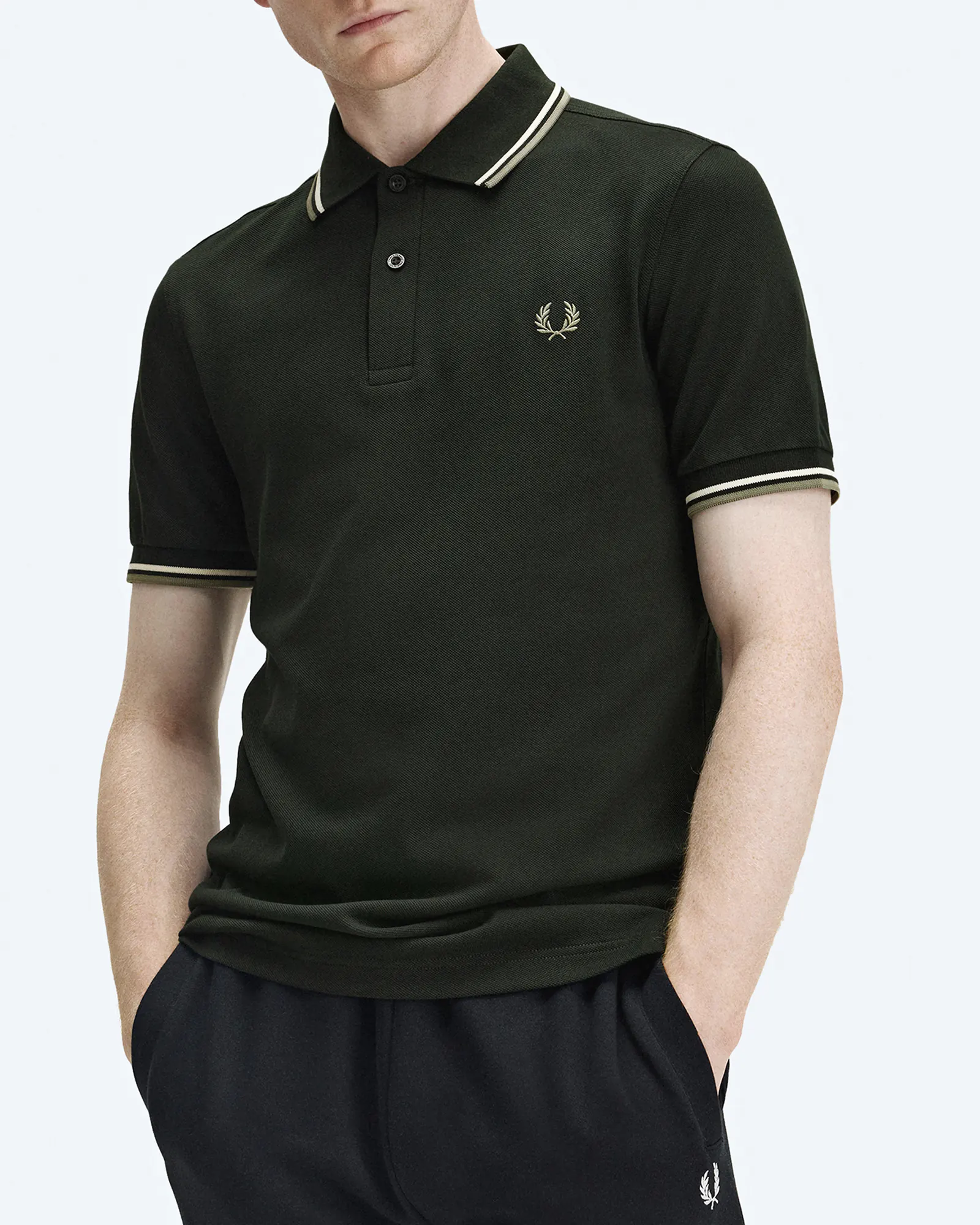 Fred Perry Twin Tipped Polo Shirt Night Green/Light Ecru/Olive Mint Fred Perry Twin Tipped Polo Shirt Night Green/Light Ecru/Olive Mint