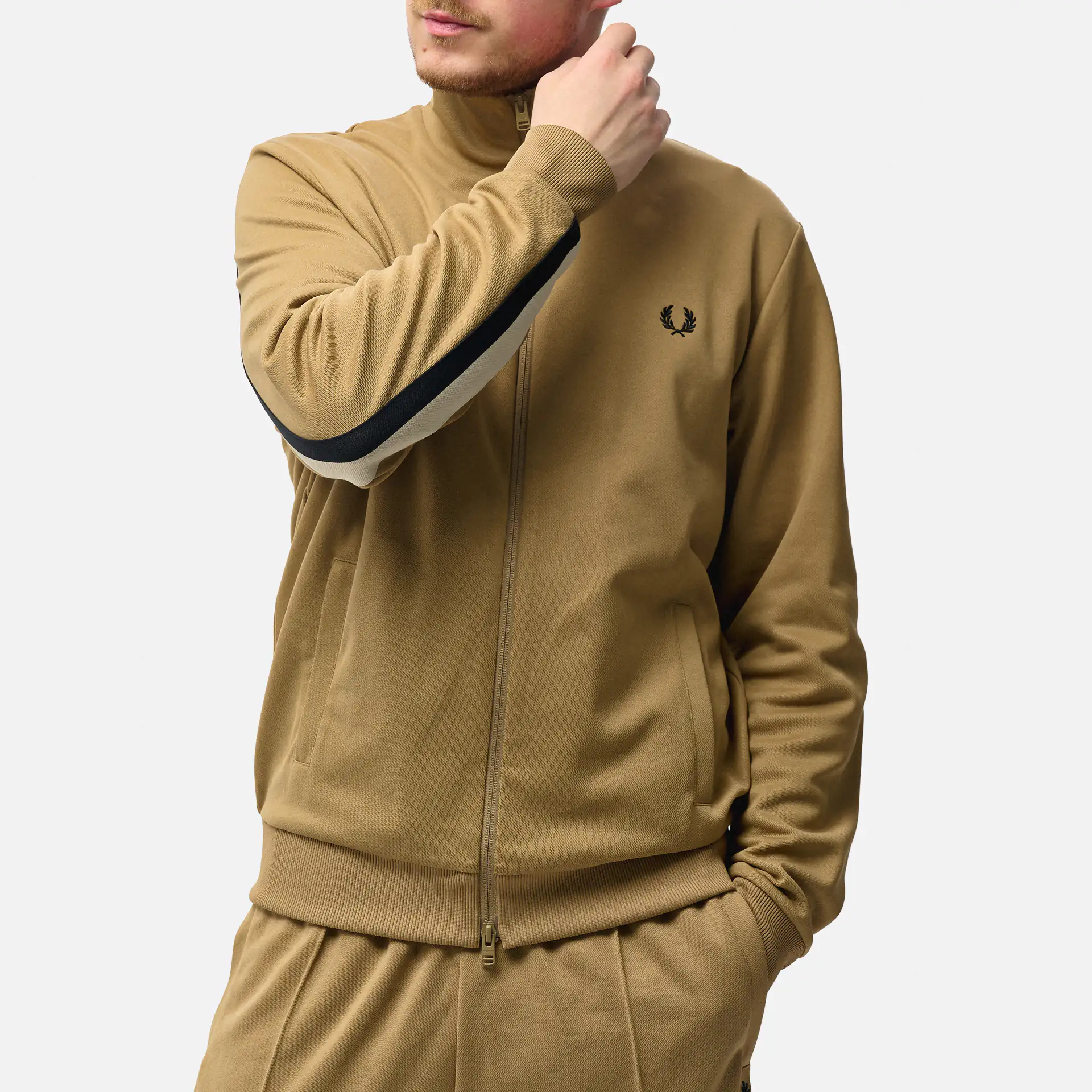 Fred Perry Tape Detail Track Jacket Warm Stone