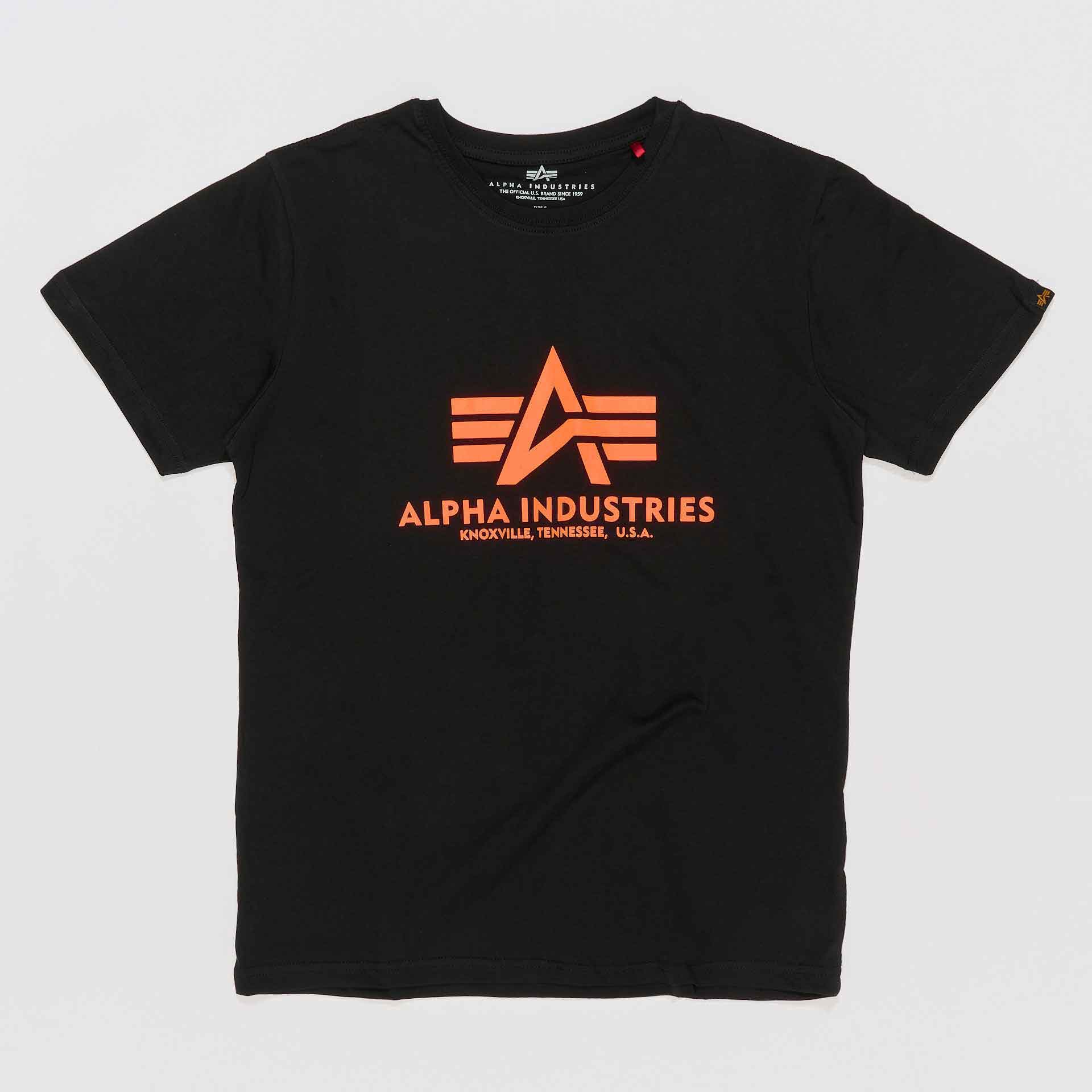 Alpha Industries Basic T-Shirt Neon Print Black/Neon Orange