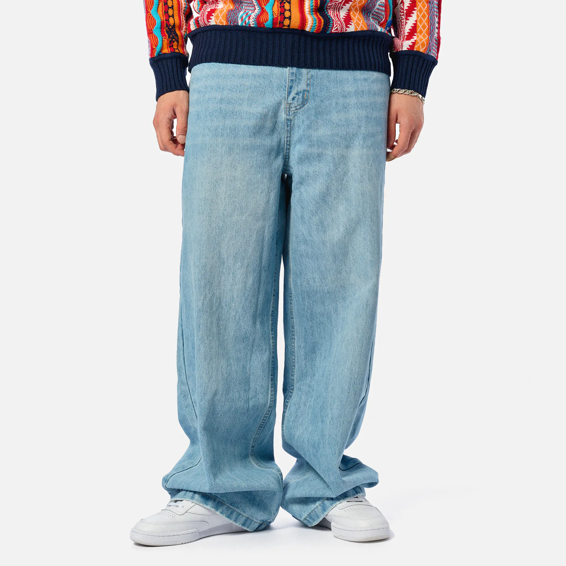Colucci Baggy Jeans Pants Knit Detail Light Blue