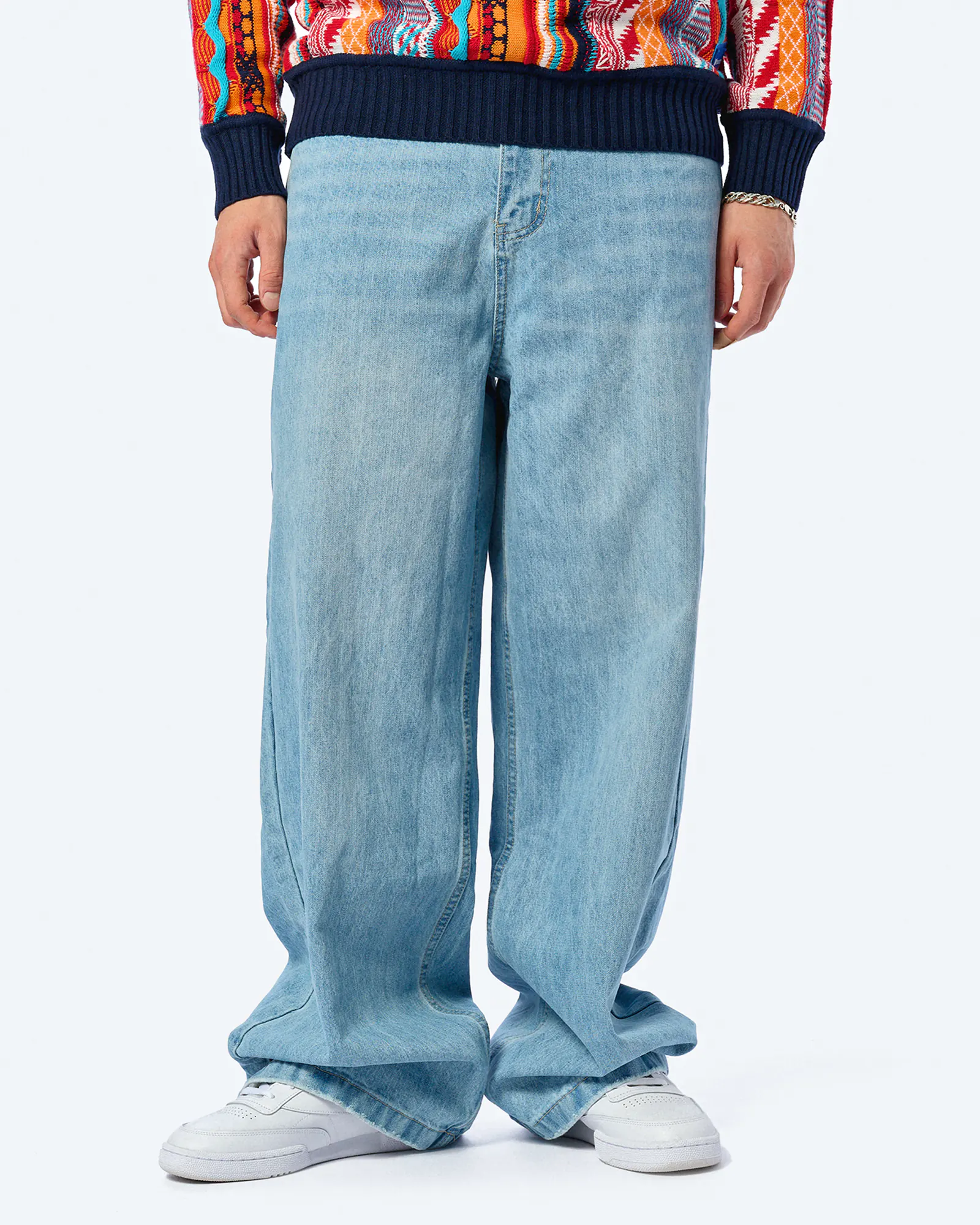 Colucci Baggy Jeans Pants Knit Detail Light Blue Colucci Baggy Jeans Pants Knit Detail Light Blue