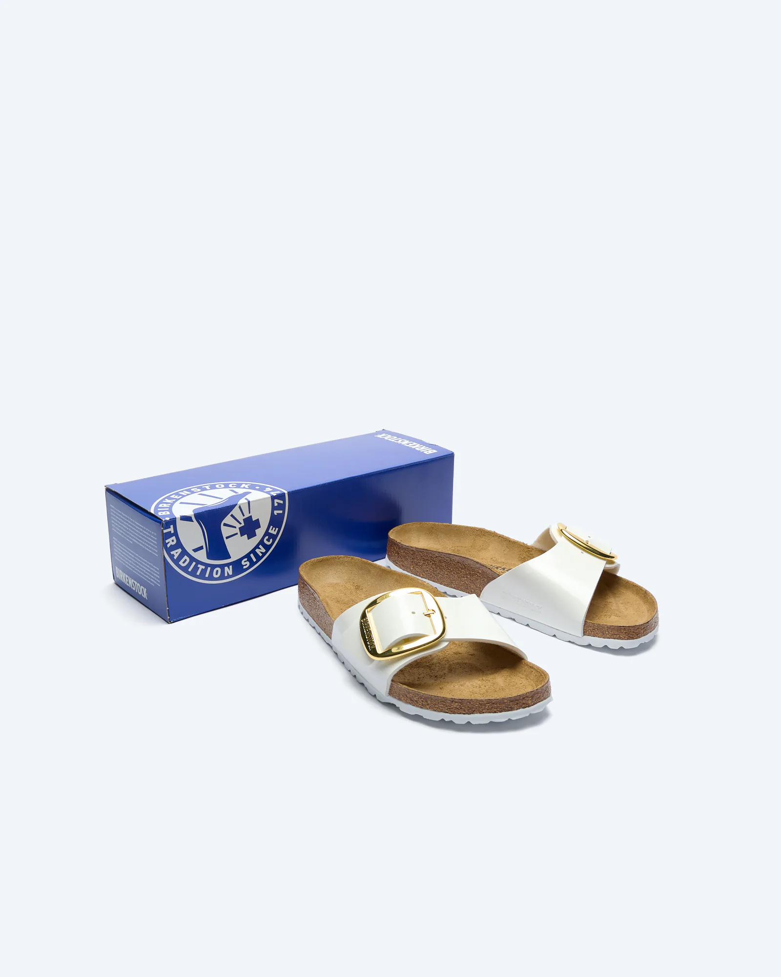 Birkenstock Madrid Big Buckle Birko-Flor Sandals Patent White