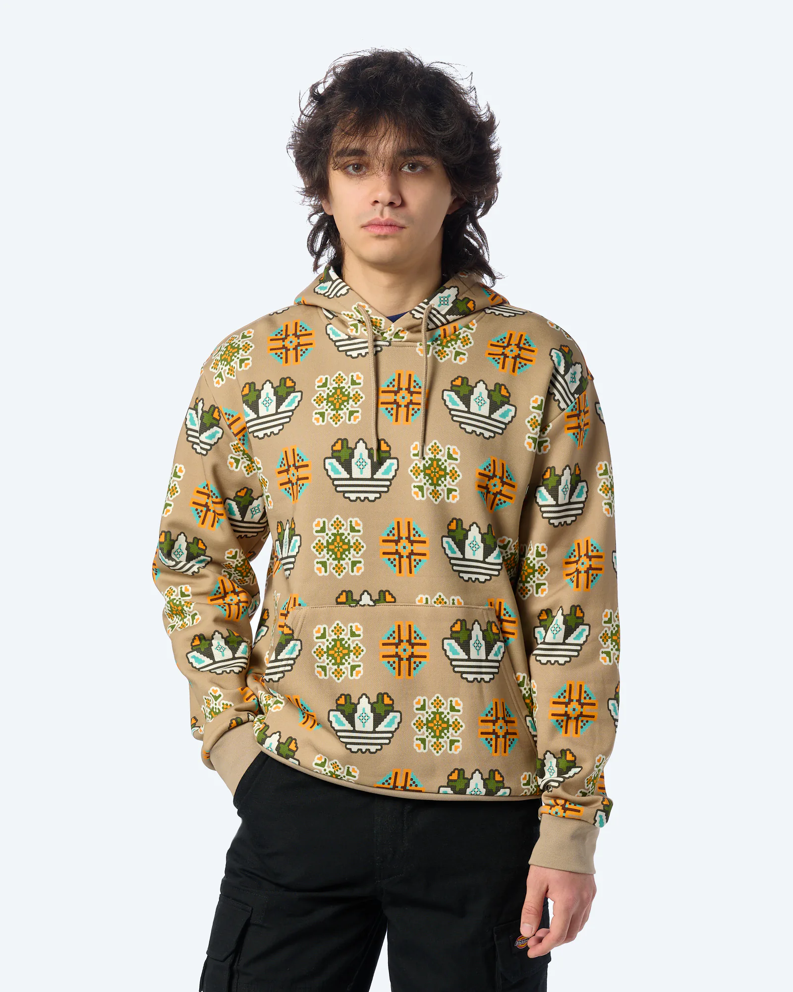 adidas Originals Tile Allover Print Loose Hoodie Trace Khaki