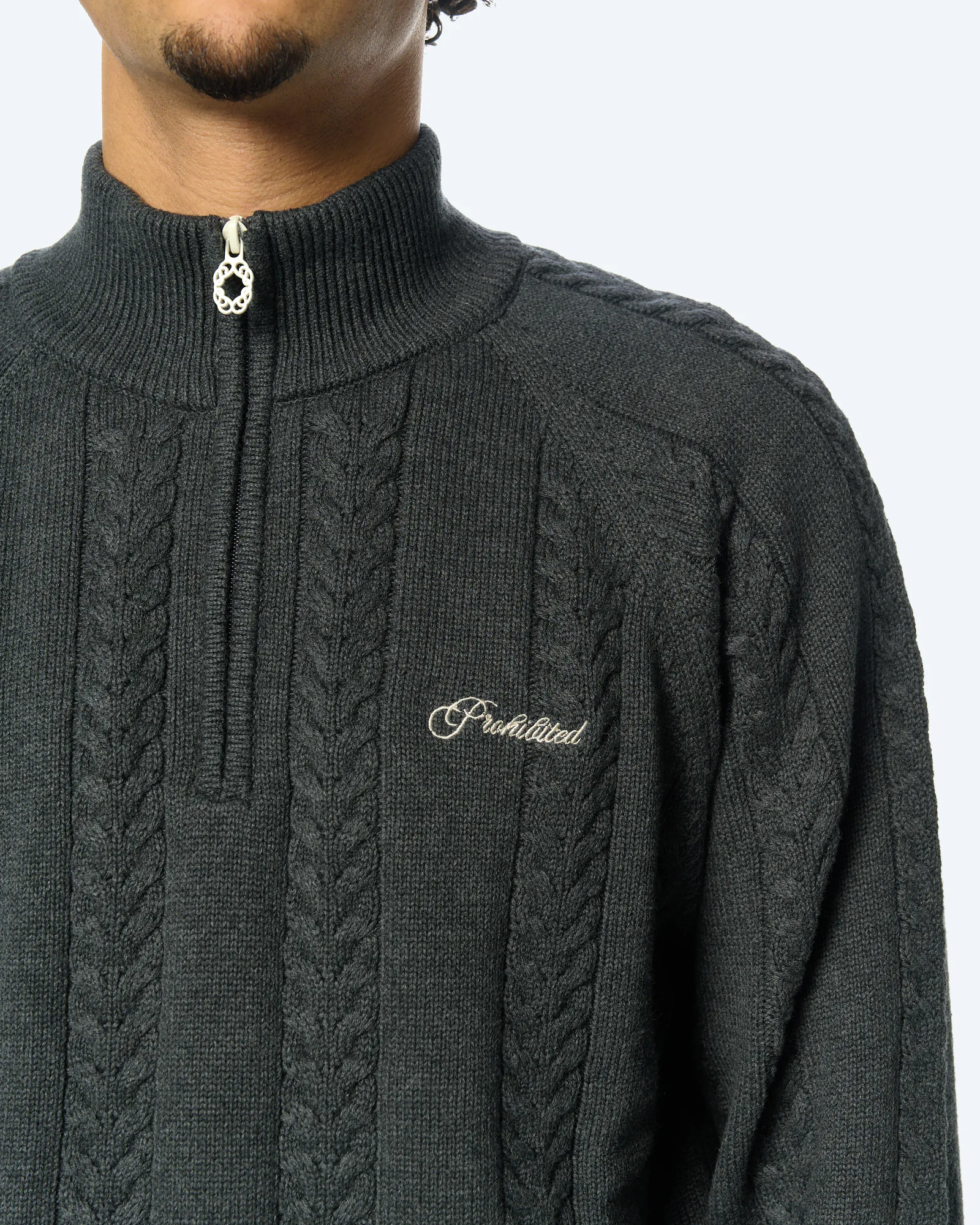 Cable Knit Quarter-Zip Dark Grey