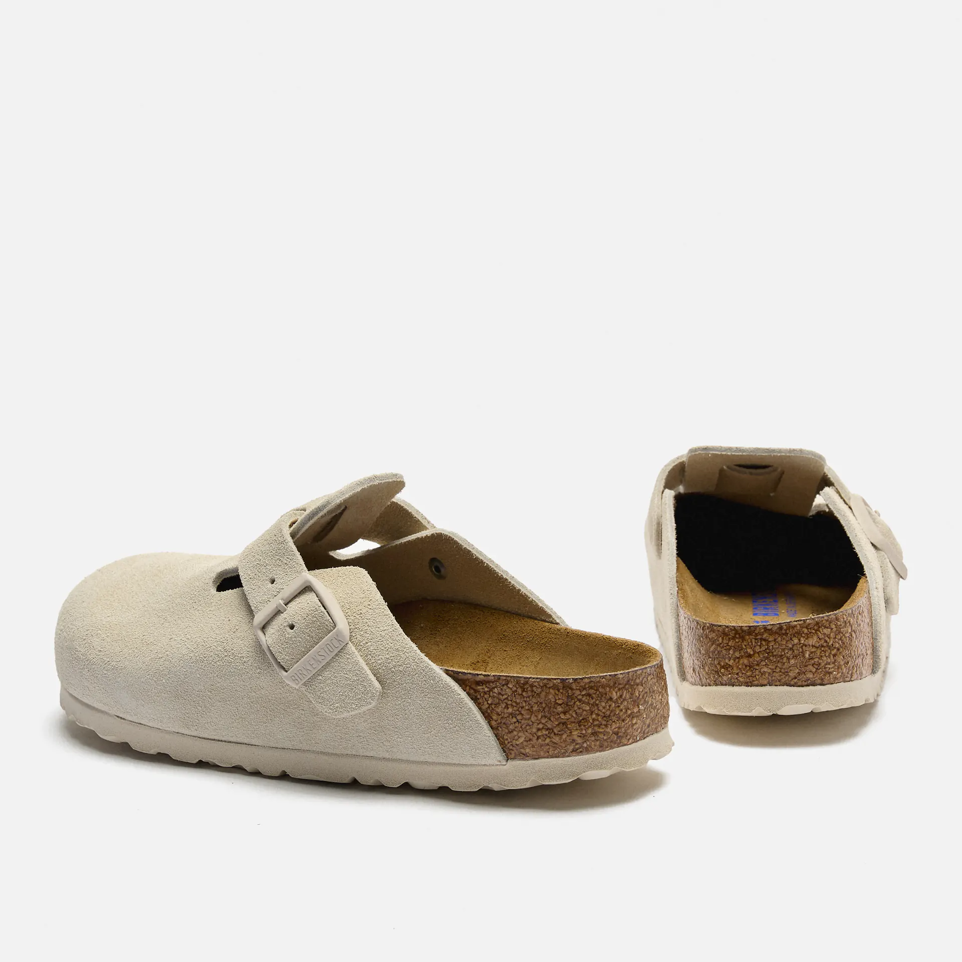 Birkenstock Boston Soft Footbed Suede Leather Narrow Sandals Antique White