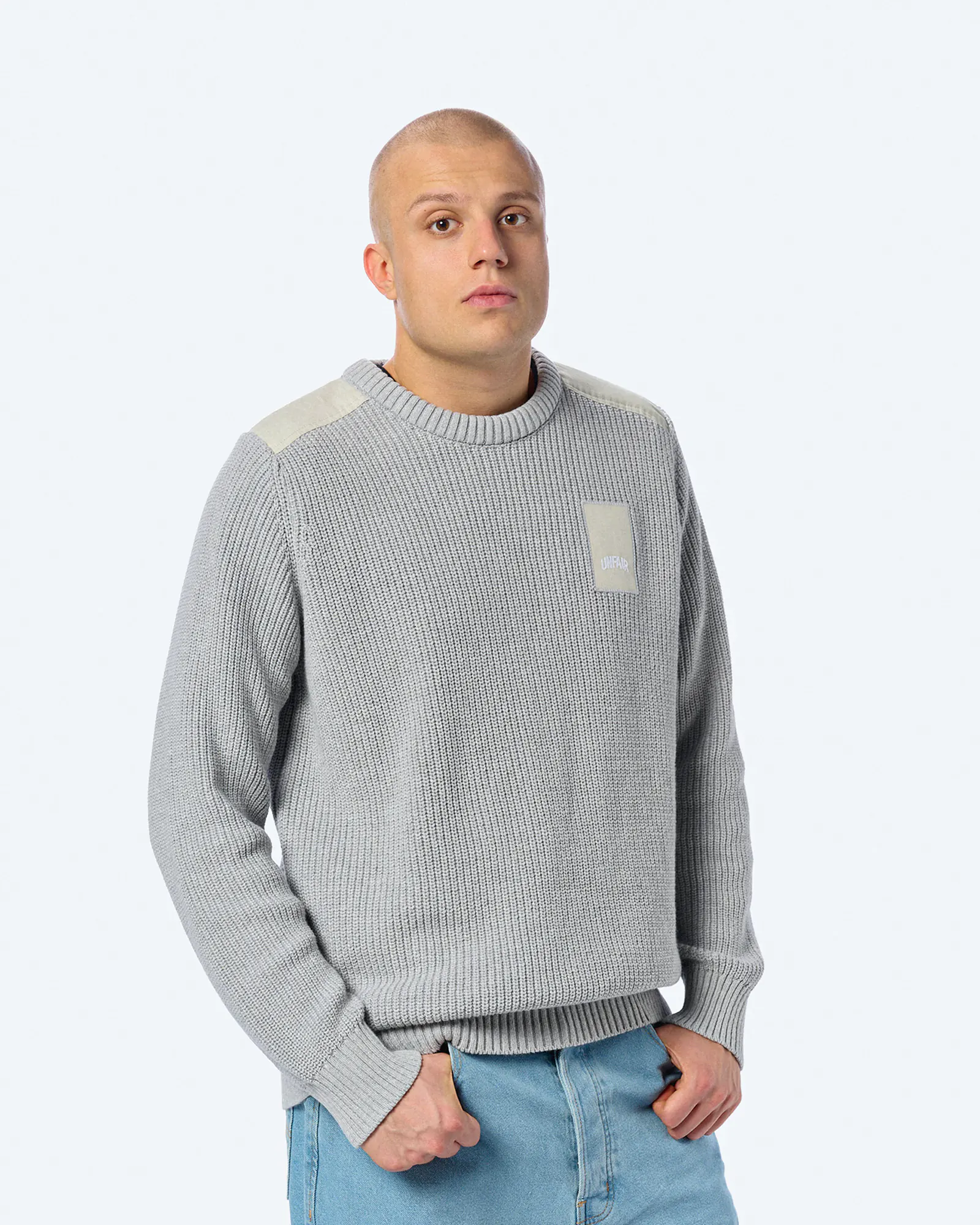 Unfair Athletics Patch Knitwear Sweatshirt Stone Grey