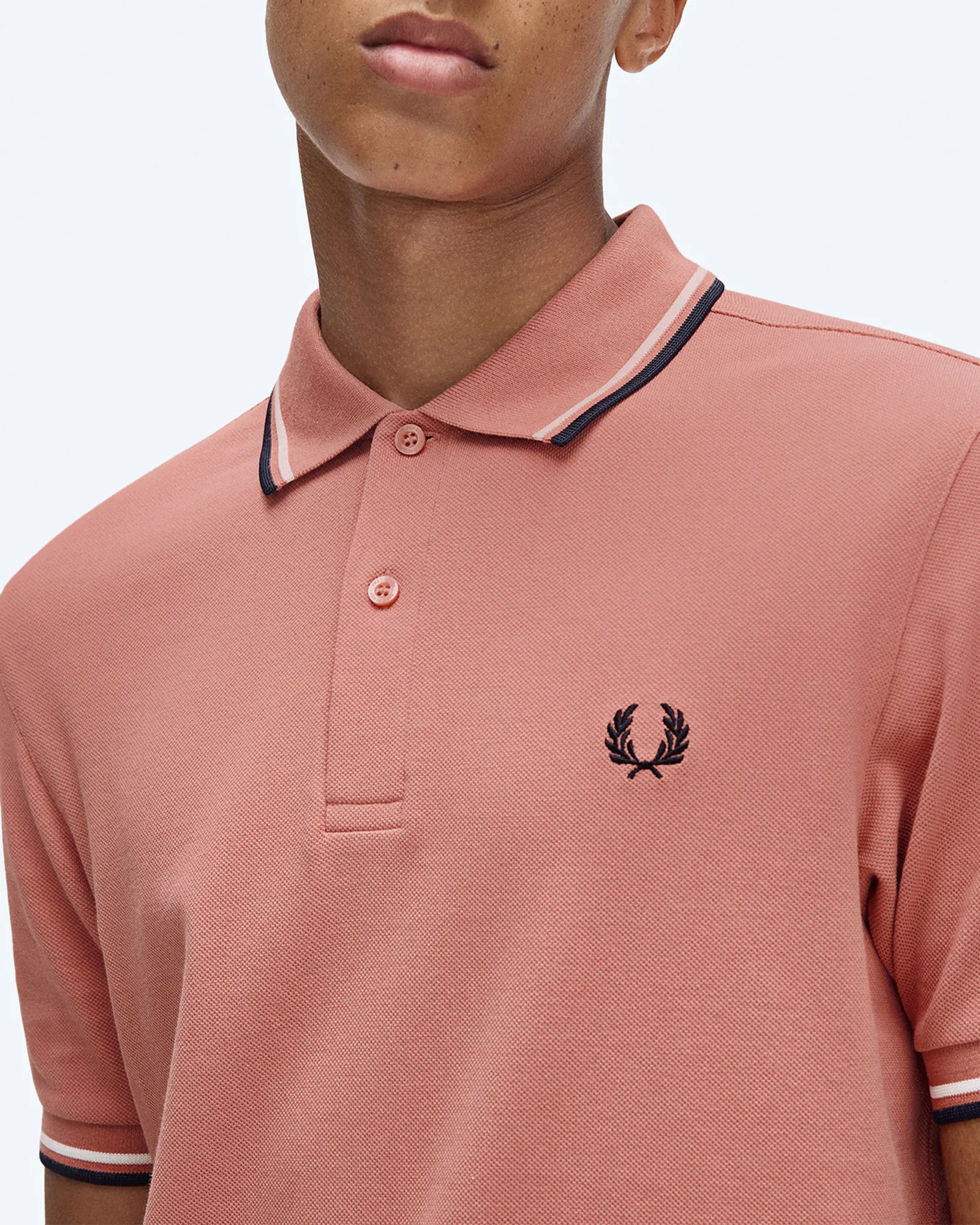 Fred Perry Twin Tipped Polo Shirt Putty Pink/Ecru/Navy Fred Perry Twin Tipped Polo Shirt Putty Pink/Ecru/Navy