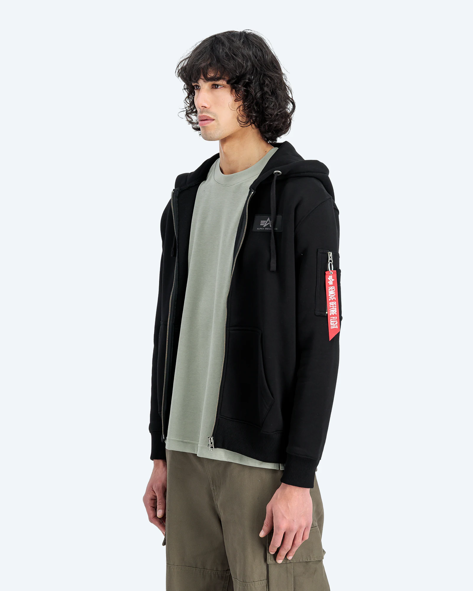 Back Print Zip Hoody Black