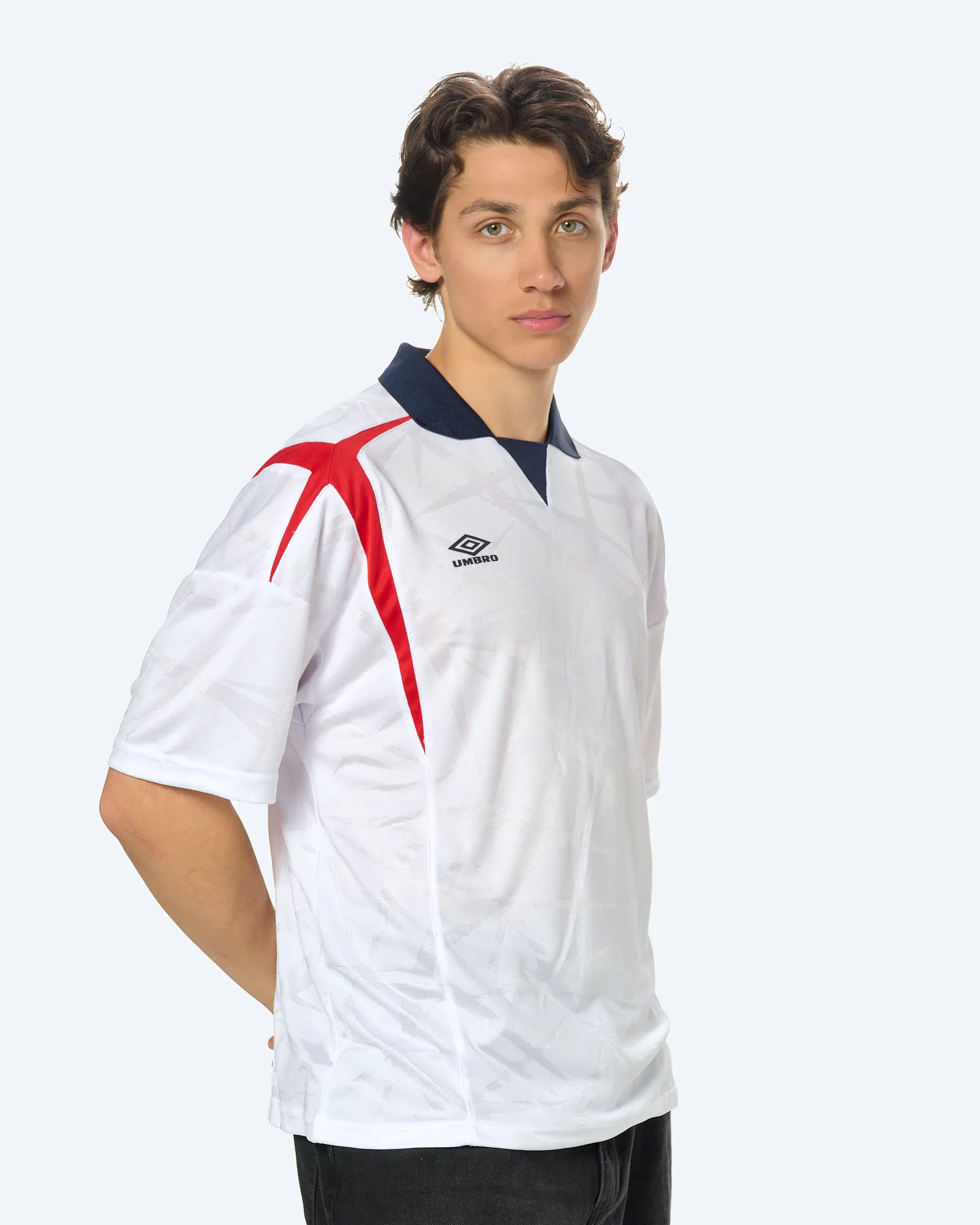 Umbro Boxy Football Shirt Brilliant White/Baritone Blue/Goji Berry